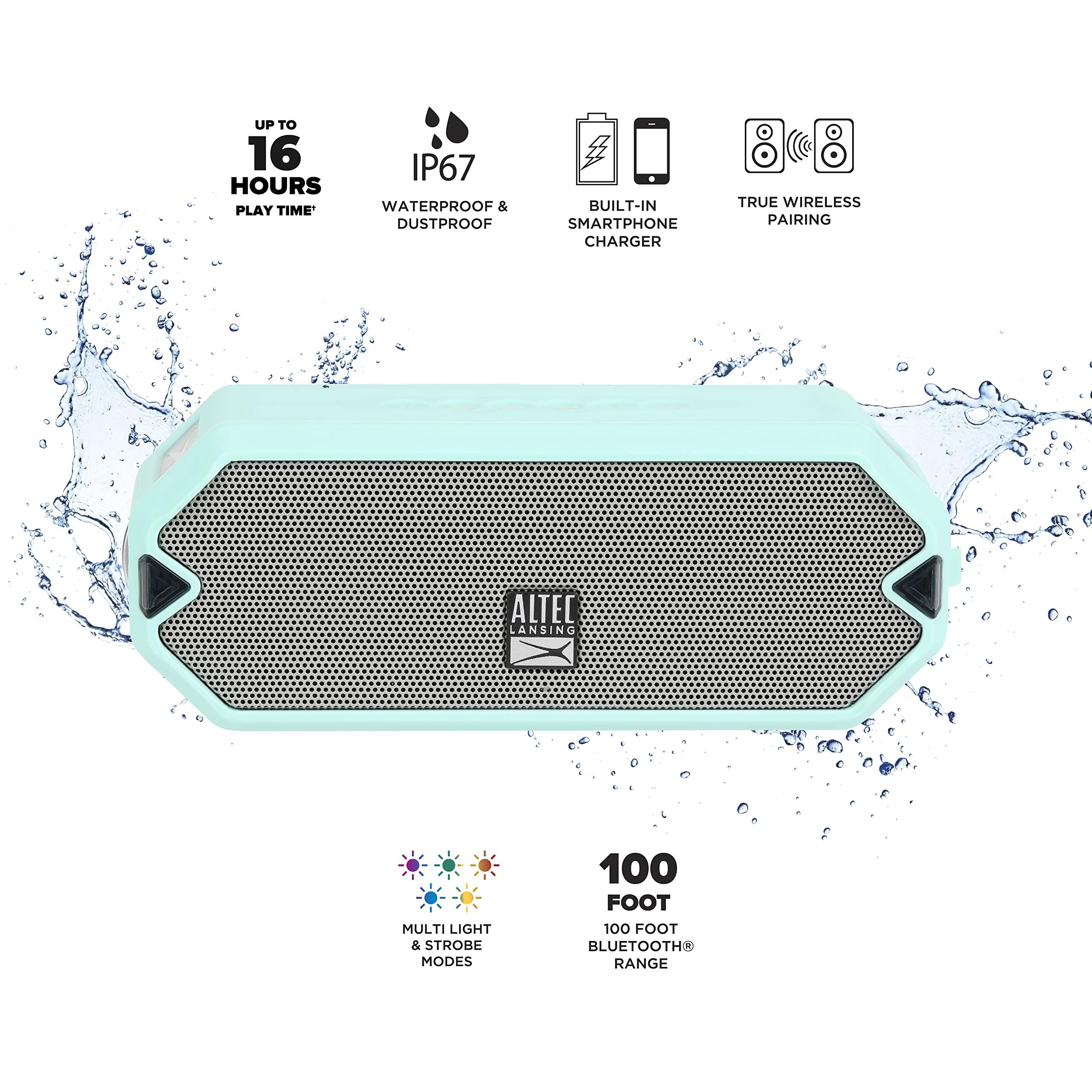 Altec Lansing Altec Lansing - HydraJolt Wireless Bluetooth Speaker, Waterproof Portable Speakers with Built in Phone Charger and Lights, Everything Proof Outdoor, Shockproof, Snowproof, 16 Hours Playtime