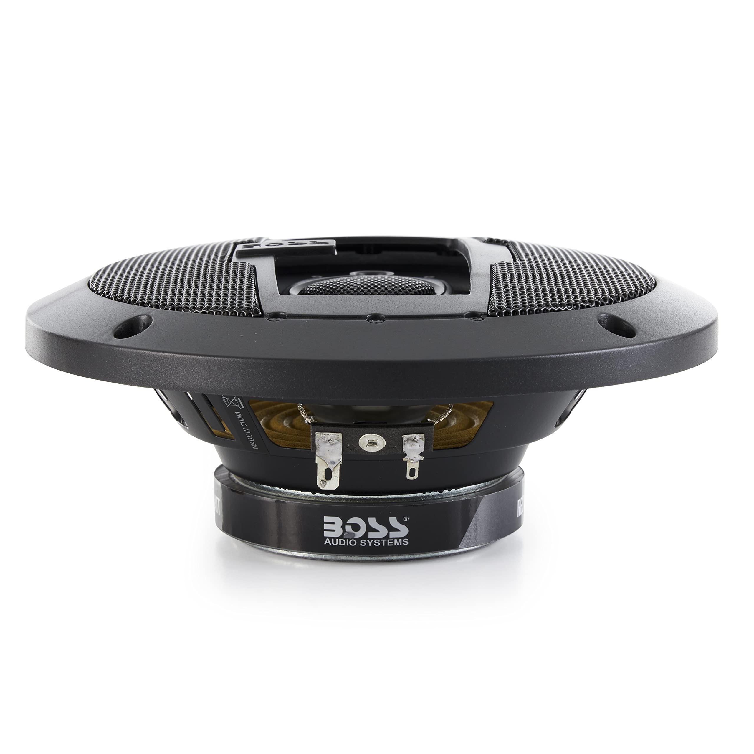 BOSS Audio Systems Boss Audio R63 Riot 6.5-Inch 600W 3 Way Car Audio Coaxial Speakers Stereo 4 Ohms with Car Mount, Poly Injection Woofer Cone & Rubber Surround (4 Pack)