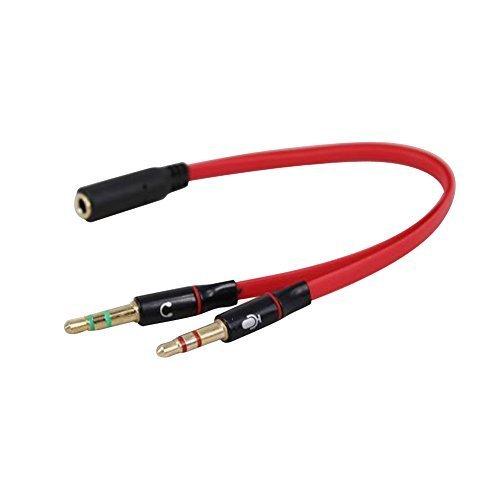 ISAIBELL Terasako 3.5mm Female to 2 Male Gold Plated Headphone Mic Audio Y Splitter Flat Cable(Red.)