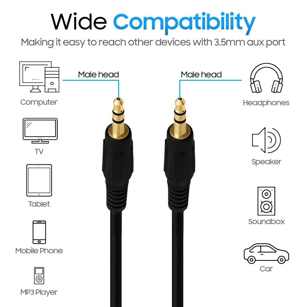 Cmple Cmple - 3.5mm Aux Audio Cable Stereo 12 ft AUX Cable Male to Male Speaker Cable Auxiliary Cord Adapter for Car, Phone, Headphones - Black