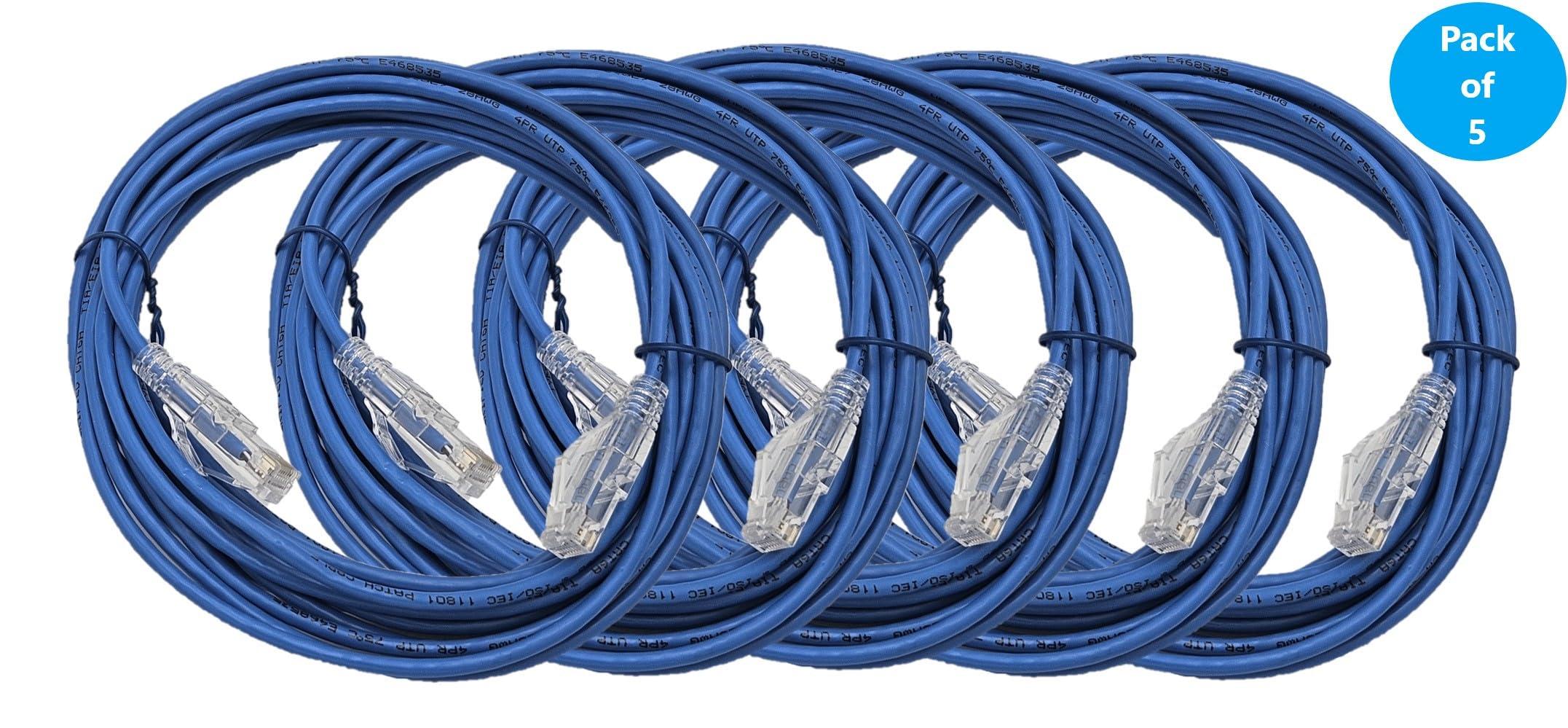 MICRO CONNECTORS Micro Connectors 15 Feet Cat 6A Ultra Slim Patch (28AWG) Cable (Blue) (E09-015BL-SL5)
