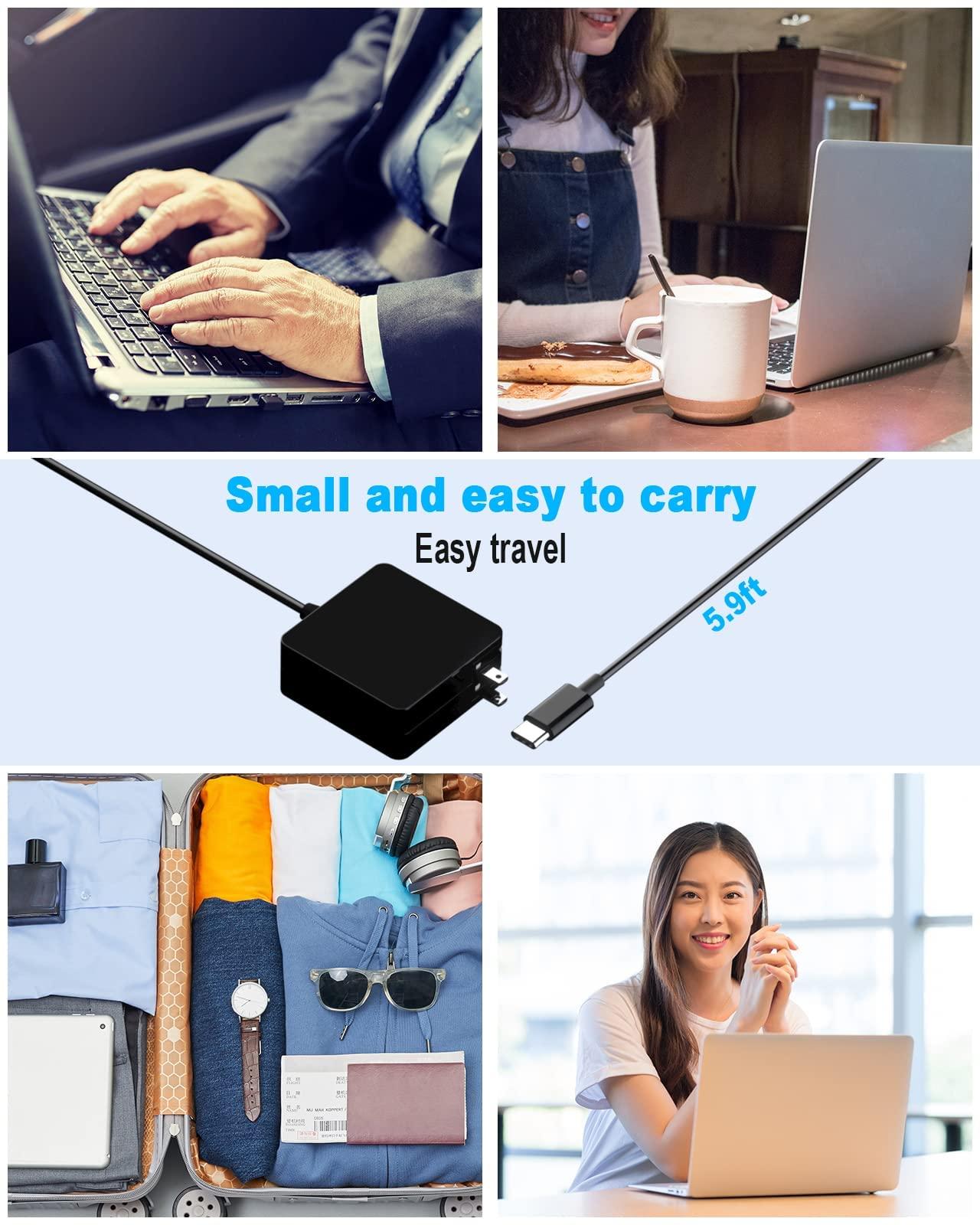 PDUSBSZ 65W USB C Power Adapter, Fiattigear Type C Power PD Wall Fast Charger Compatible with Mac Book Pro, Dell Latitude, Lenovo, Huawei Matebook, HP Spectre, Acer Chromebook and Any Laptops or Smart Phones1