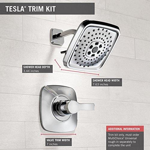 DELTA FAUCET Delta Faucet Tesla 14 Series Single-Function Shower Trim Kit with Three-Spray Touch-Clean H2Okinetic Shower Head, Chrome T14252 (Valve Not Included)