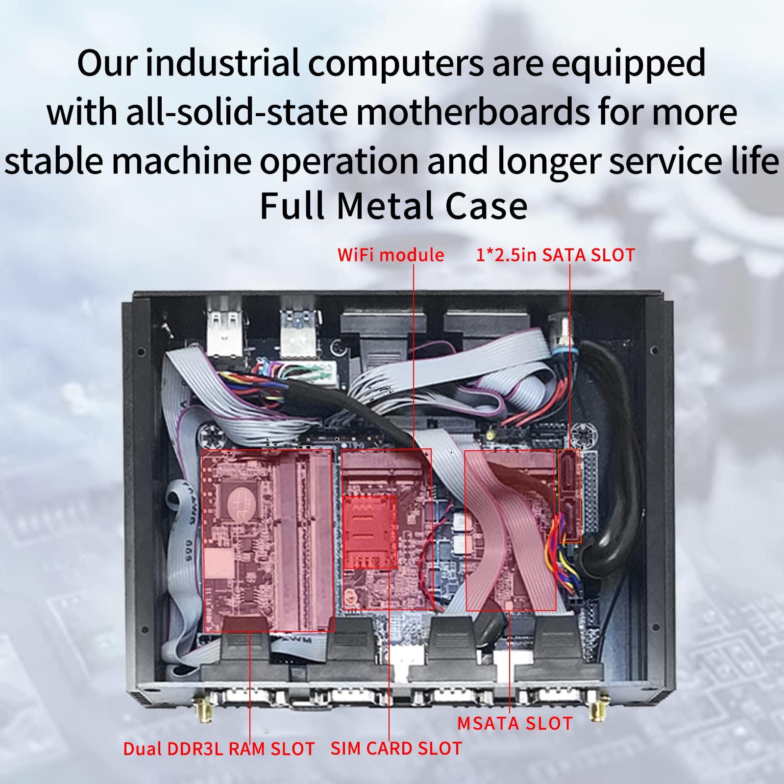 Kinupute Kinupute Fanless Mini PC, Industrial Desktop Computer Core i7-5500U 2.4-3.0GHz, Windows 10 Pro, 16GB RAM, 512GB SSD, 2xNICs, 2xCOM RS232, 4xUSB 3.0, HDMI/VGA Ports, Support Auto Power On