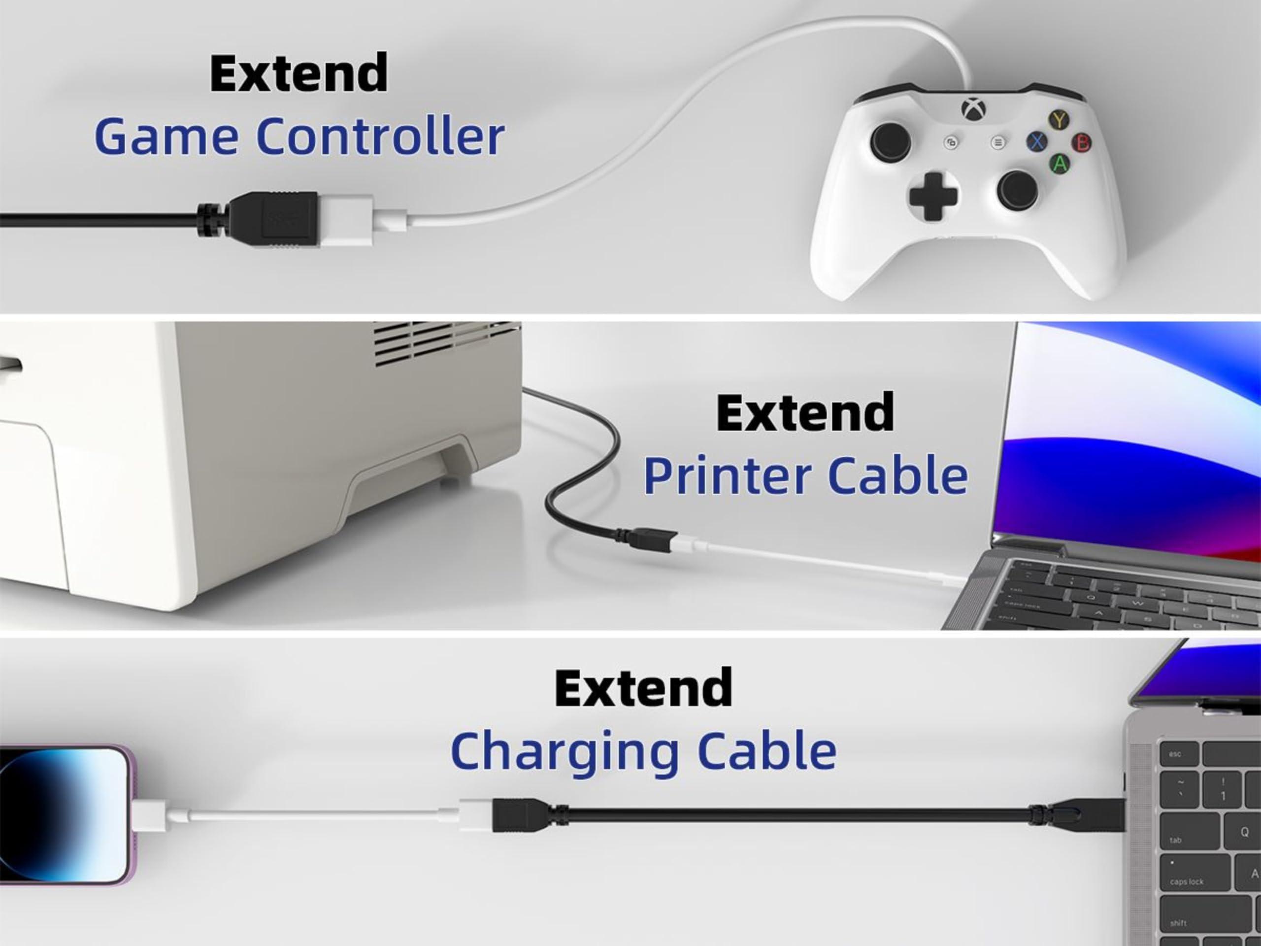 Cable Leader CableLeader 1ft SuperSpeed USB 3.0 Cable Type A to Type A Male to Female Extension Cable, Up to 4.8 Gbps Data Transfer for Keyboard, Mouse, PlayStation, Xbox, Flash Drive, Printer & More, Black