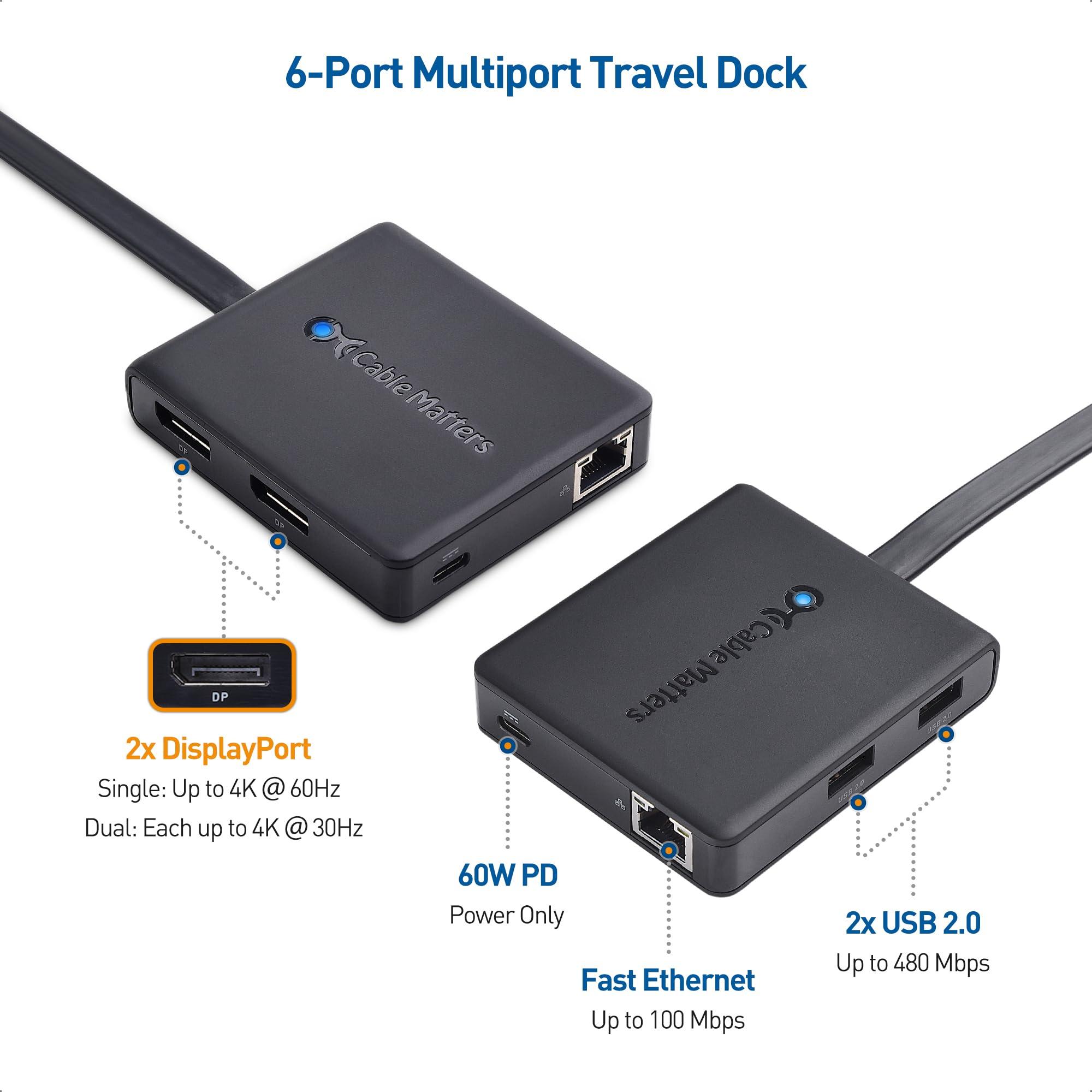 Cable Matters Cable Matters Dual Monitor USB C Hub (USB C Dock) with Dual 4K DisplayPort, 2X USB 2.0, Ethernet, and 100W Charging - Thunderbolt 4 / USB4 / Thunderbolt 3 Port Compatible for Windows and Linux