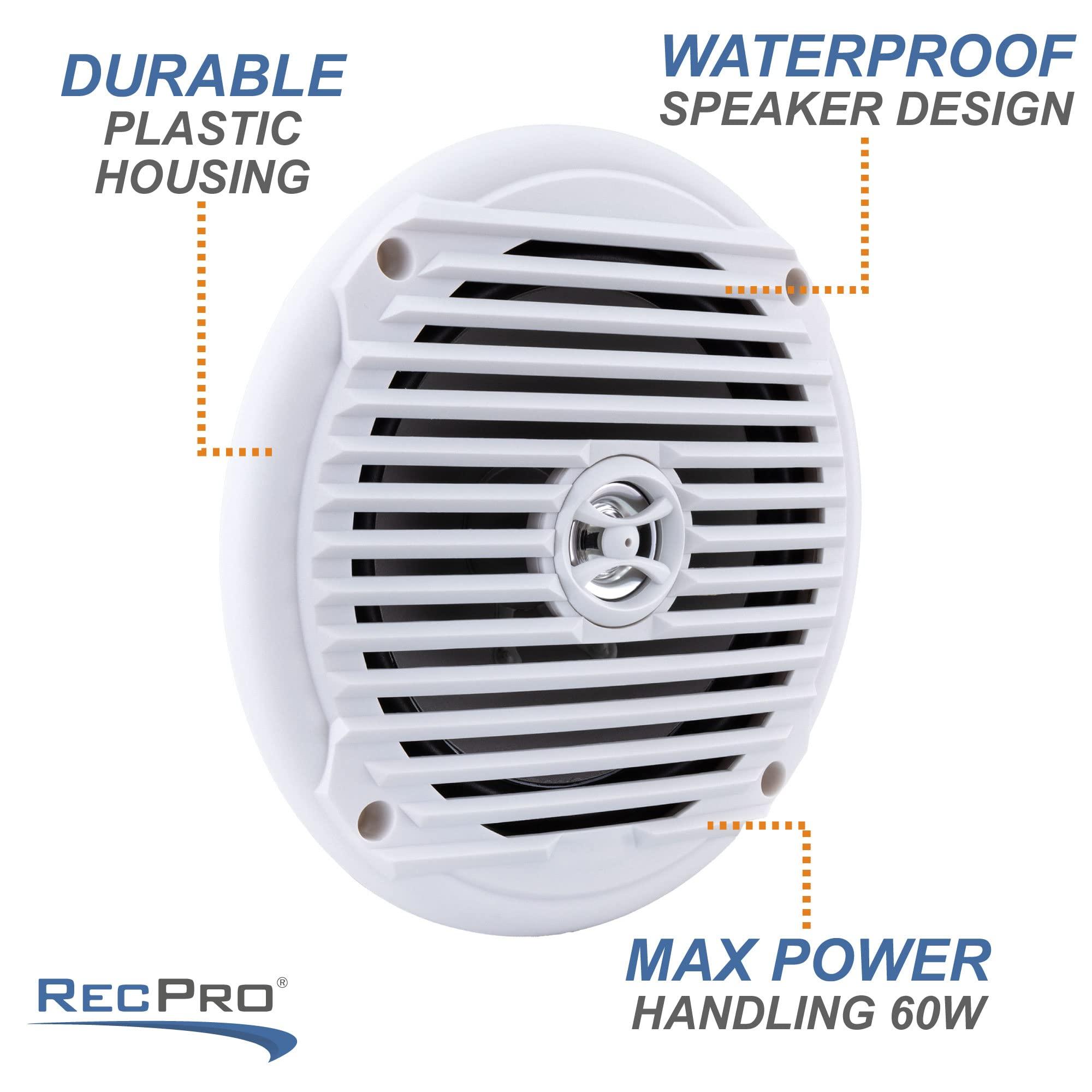 RecPro RecPro RV Speakers | 6.5\" Marine Speaker | Coaxial Style | Color Options | Pair of Speakers (White)