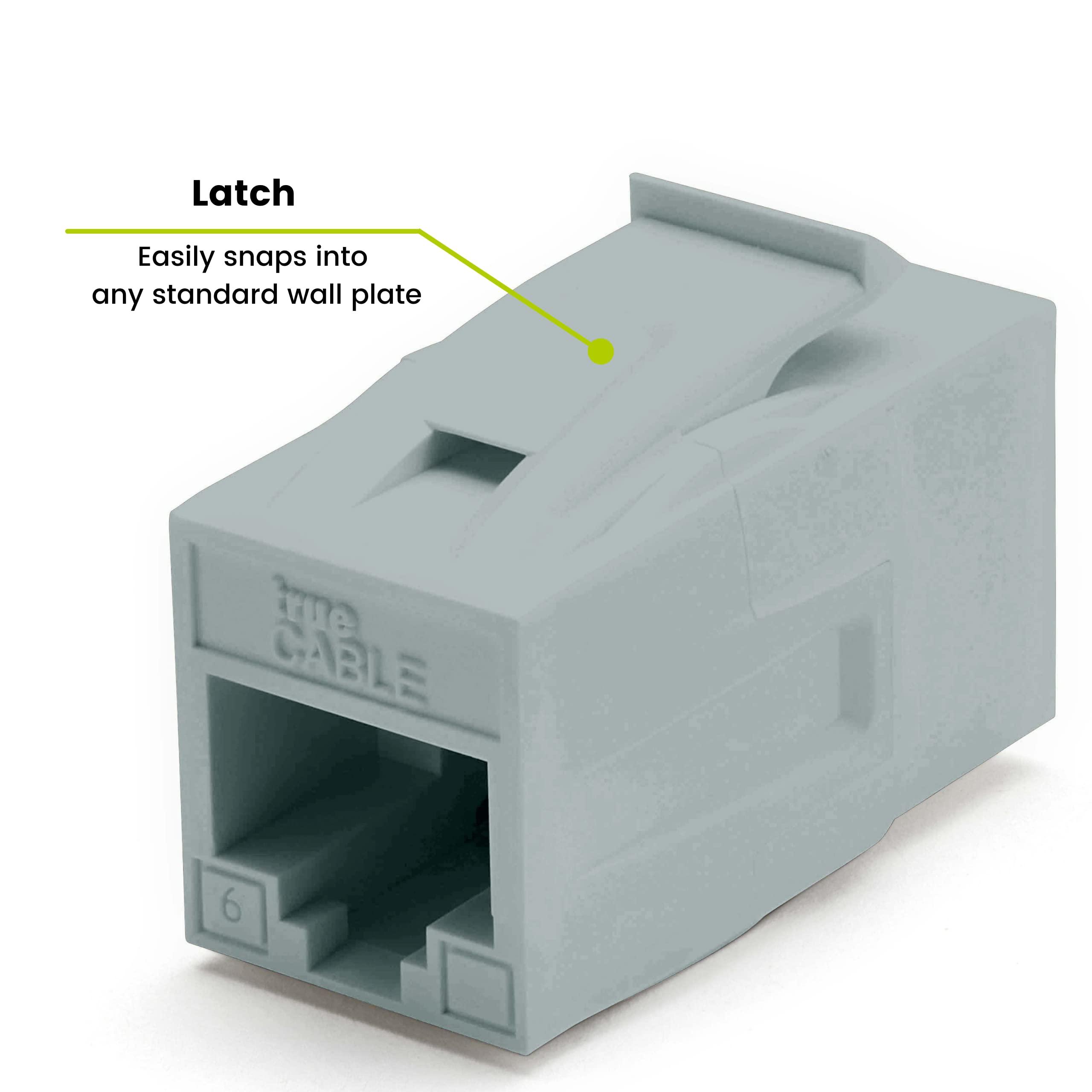 TRUE CABLE trueCABLE Cat6 Keystone Jack Coupler, Unshielded (UTP), PoE++ (4PPoE), UL Listed, ETL Verified, ANSI/TIA 568-2.D Cat 6 Performance Compliant, Female to Female RJ45 Couplers, Gray, 6 Pack