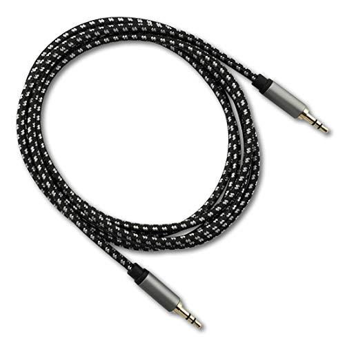 SatelliteSale SatelliteSale Auxiliary 3.5mm Audio Jack Male to Male Digital Stereo Aux Cable Universal Wire Black/White Nylon Cord 6 feet