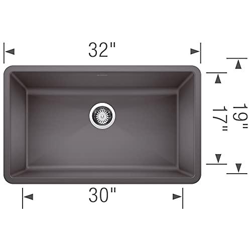 BLANCO BLANCO, Cinder 441478 PRECIS SILGRANIT Super Single Undermount Kitchen Sink, 32" X 19"