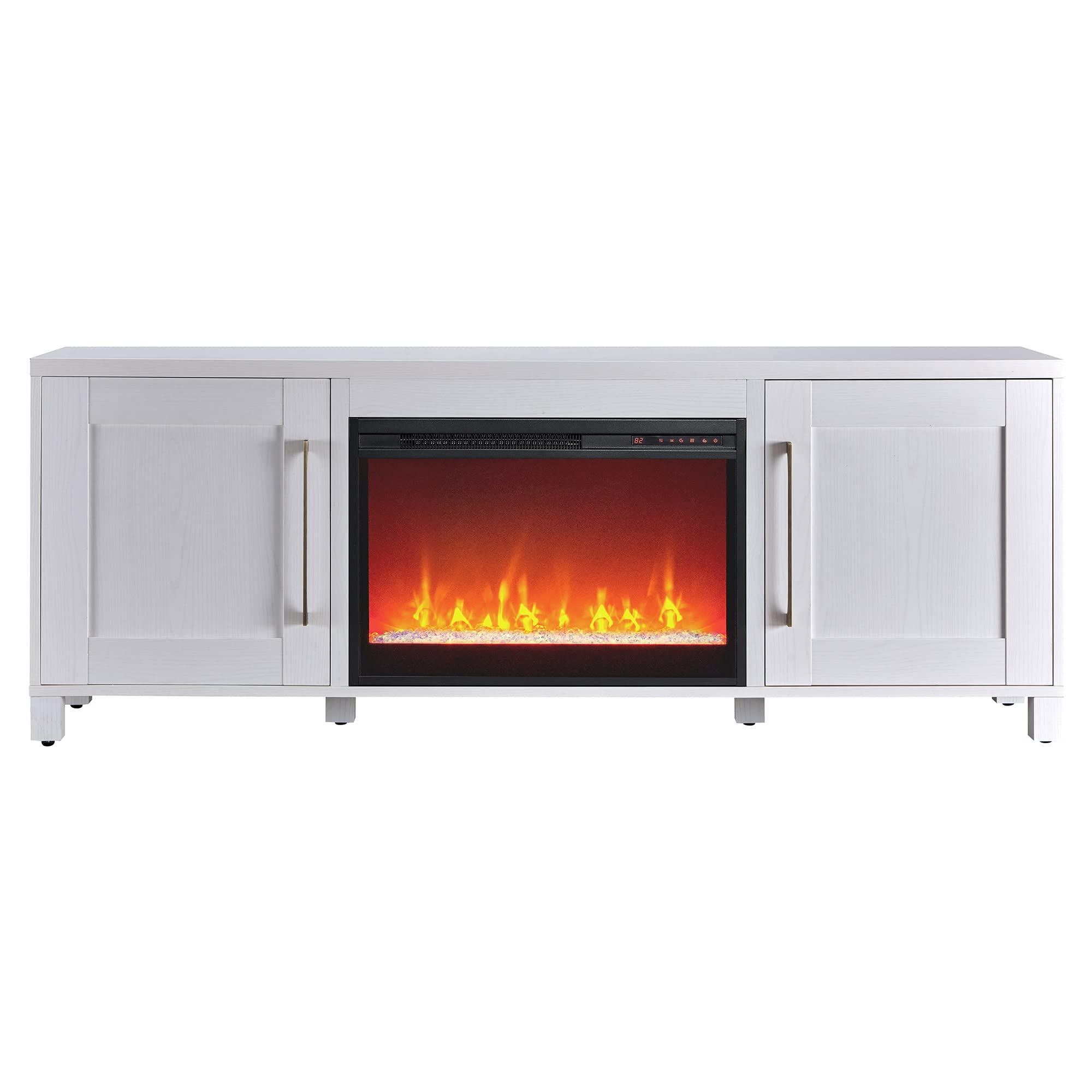 Henn&Hart Henn&Hart Rectangular TV Stand with 26" Crystal Fireplace for TV's up to 80" in White, Electric Fireplace TV Stands for the Living Room