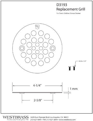 Westbrass Westbrass D3193-03 Plastic Oddities Style 4-1/4-Inch OD Brass Shower Strainer Grid with Screws