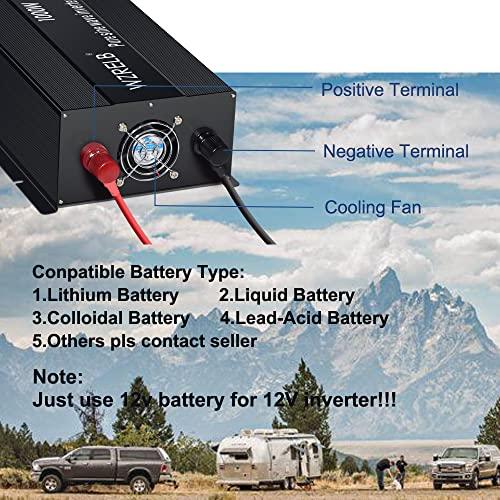 WZRELB WZRELB Pure Sine Wave Inverter 1000W 12VDC to 120VAC Solar Power Converter Truck RV Home LCD Display
