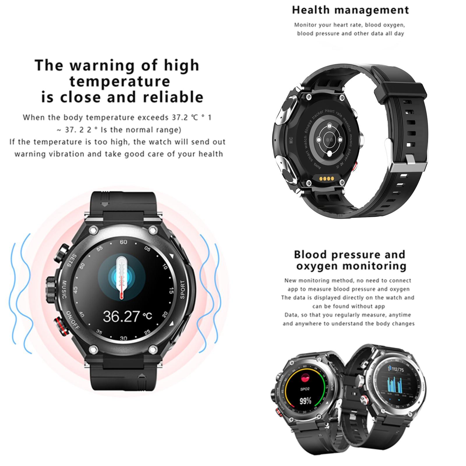 Tuanzi T92 Smart Watch with Earbuds MP3 Bluetooth Headset 3 in 1 1.28 Inch Smartwatch Built-in Wireless Earbuds Speaker Round Fitness Tracker Music Body Health Monitor (Black)