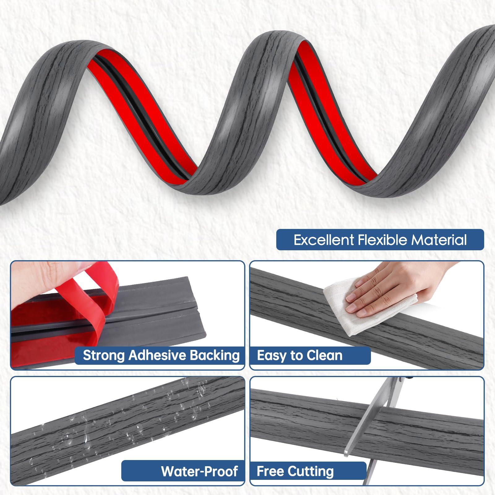 EYAYEN Floor Cord Cover for Wires on Floor Self Adhesive Cord Hider Floor Cable Management Wire Covers for Cords Protector Prevent Cable Trips Cord Cavity W 0.51\" x H 0.31\", Deep Gray Wood, 20Ft