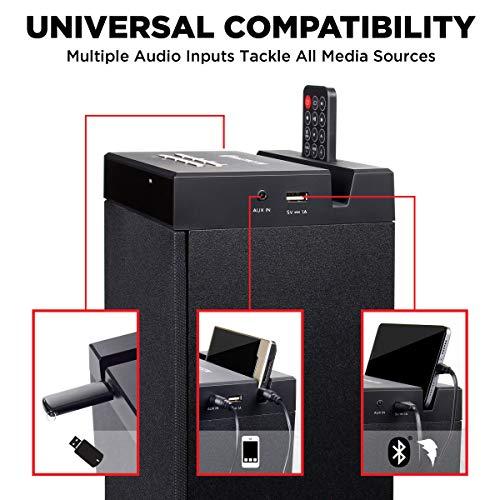 GOgroove GOgroove Bluetooth Tower Speaker with Subwoofer Built in - Floorstanding Home Speaker with Powerful Bass and Dual Drivers, 120W Peak Power, MP3 3.5mm Aux, USB 2.0 Port Flash Drive, FM Radio (Single)