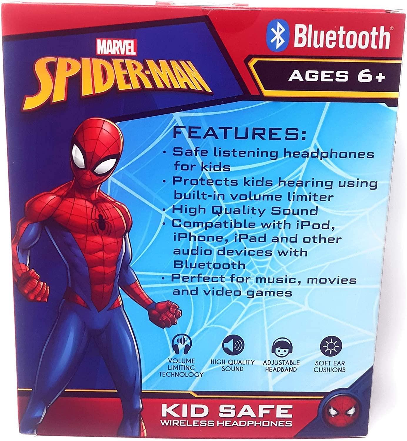 Spider Man Spider Man Bluetooth Kid Safe Headphones Over The Ear Padded Cushions Flying on a Web Design