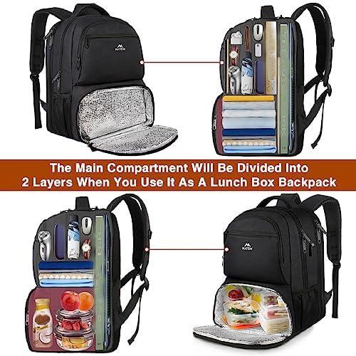 MATEIN MATEIN Lunch Backpack for Men, 18 Inch Large Insulated Backpack Cooler with USB Charging Port, Water Resistant Laptop Back pack with Lunch Box Bag for Work Travel Business College Picnic, Black