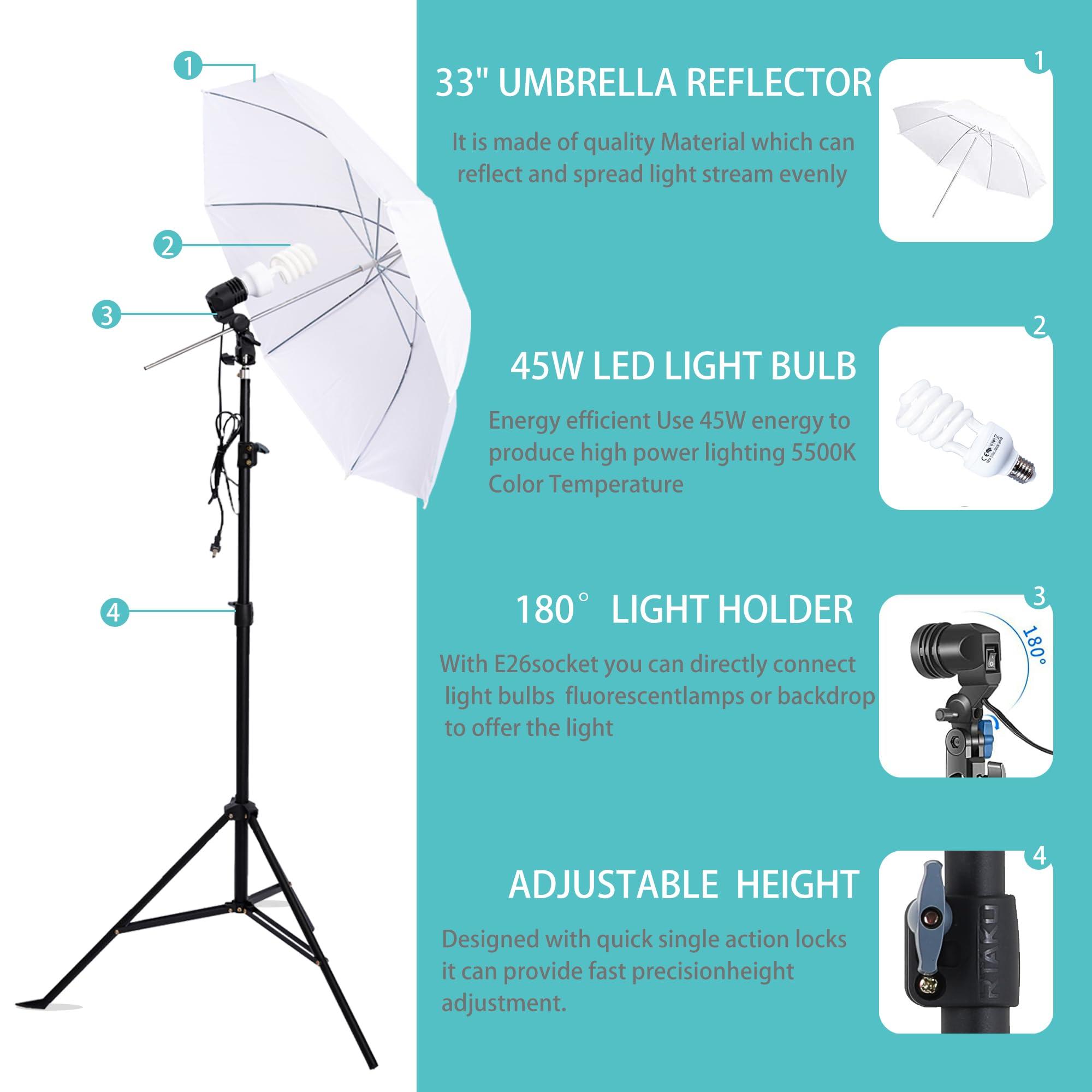 Sumajuc Photography Lighting Softboxes Kit with 8.5x10ft Backdrop Stands,5 Tripod Stands Lighting Soft Box with 3 ColorBackground Screen,Continuous Lighting, Photo Studio Equipment for Video Shoot