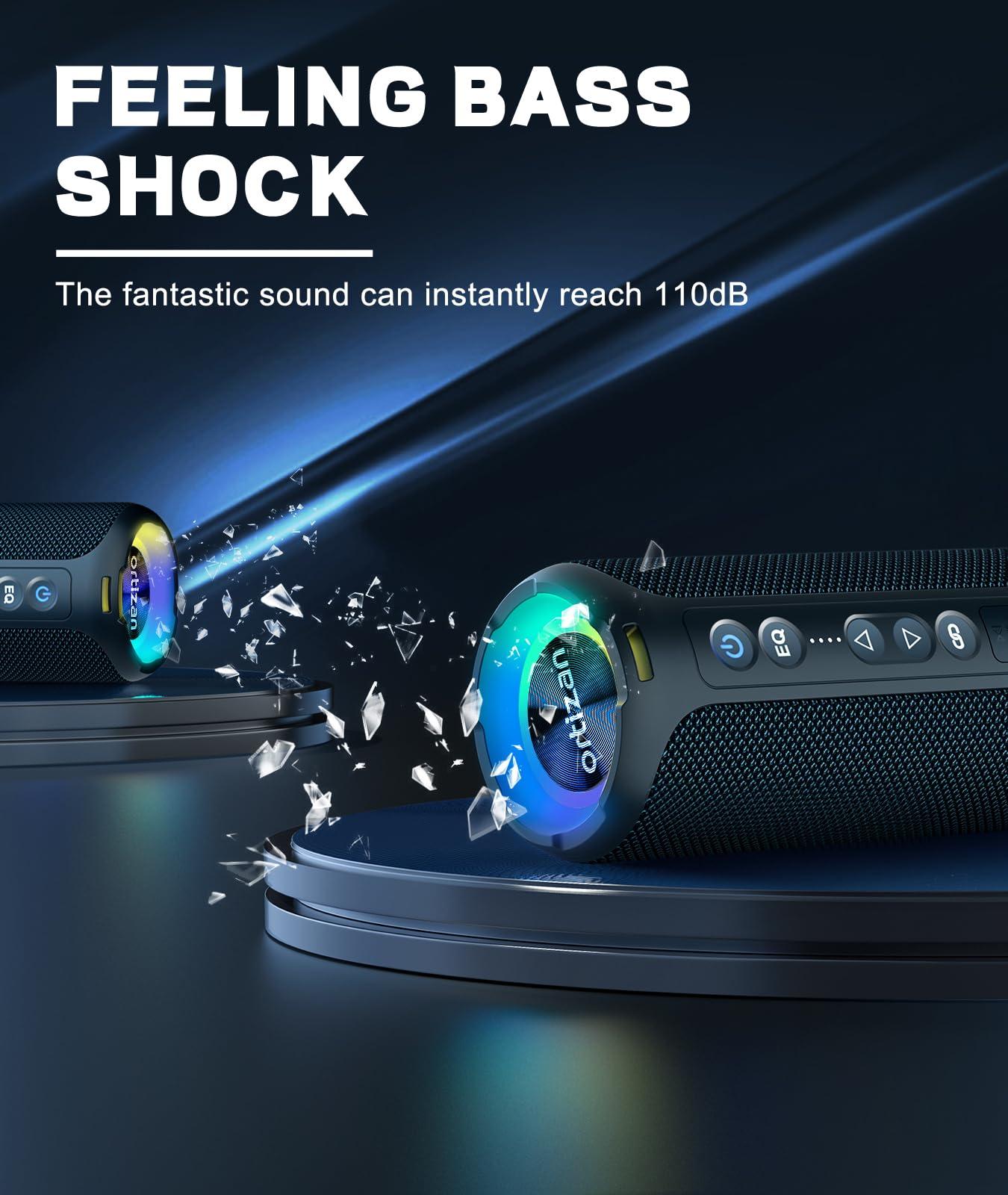 Ortizan Ortizan Bluetooth Speakers, 40W Loud Sound, Wireless Stereo, IPX7 Waterproof, Extra Bass, LED Light, BT5.3, Portable Compact Speaker for Shower/Outdoor/Beach/Home, Gifts for Adult, Navy
