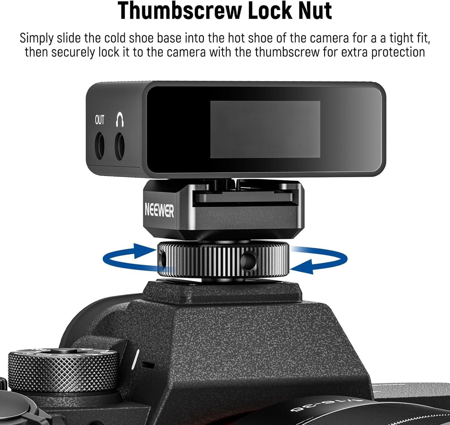 Neewer NEEWER 2PCS Cold Shoe Mount Adapter Compatible with DJI Hollyland Rode Wireless Lavalier Microphone Receiver, Anti Drop Mic Accessories with Retractable Pins, Metal Camera Cage Mount Adapter, UA030