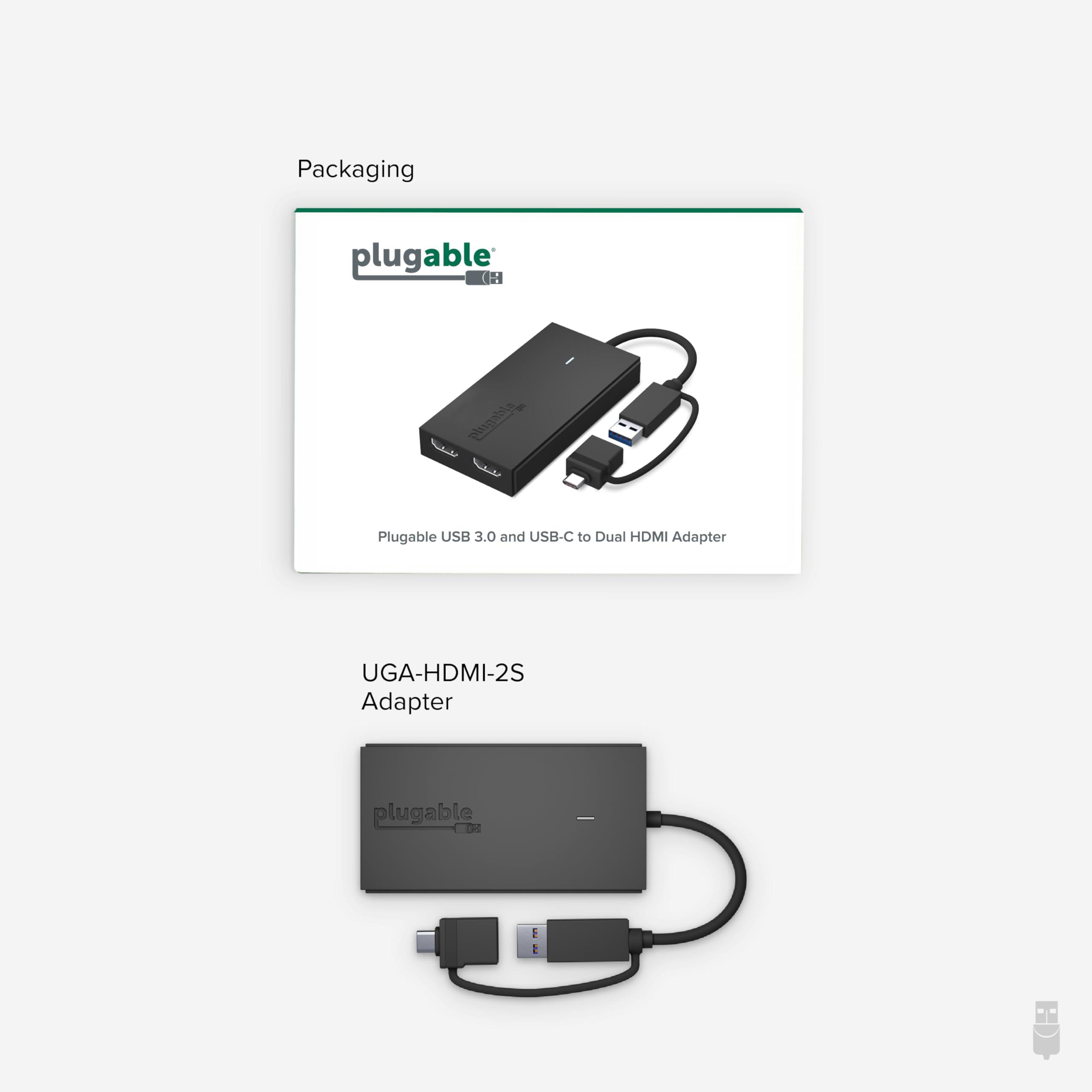 Plugable Plugable Dual Monitor Adapter for M1/M2/M3/M4 macOS Systems, Windows, ChromeOS. Broad Compatibility - Thunderbolt, USB-C, USB 3.0 to HDMI Adapter for Dual Monitors 1920x1080 @60Hz, SMI Driver Required