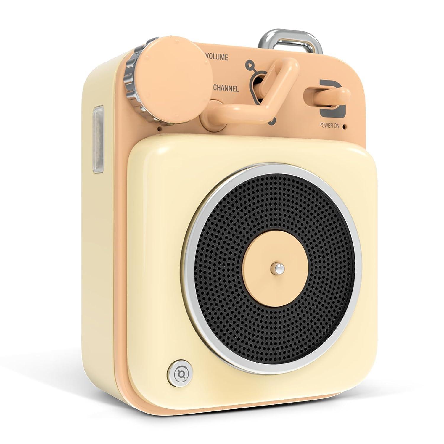 Muzen Muzen Mini Bluetooth Speaker, Button Portable Metal Small Cute Wireless Speaker, Rechargeable HiFi Loud Volume Audio Speaker with Portable Lanyard and Gift Box, Classic Retro Decor Gift