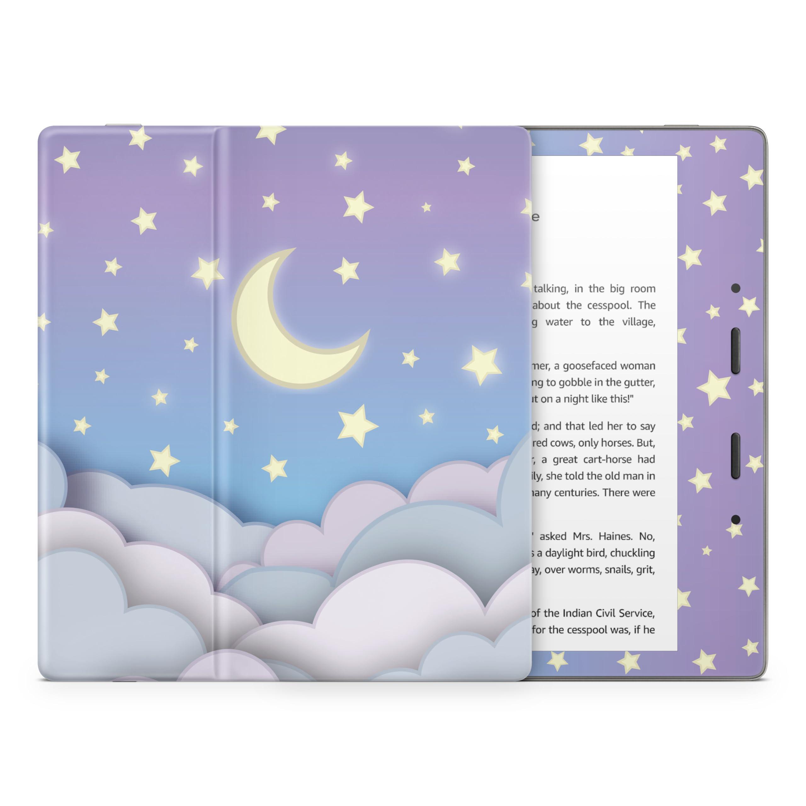 TACKY DESIGN Tacky Design Clouds Skin for Kindle Oasis Skin Decal, Purple Sky Moon Skin for Kindle Stickers, Premium Vinyl 3M Full Wrap for Kindle Skin Covers for (Kindle Oasis (10th Gen, 2019))