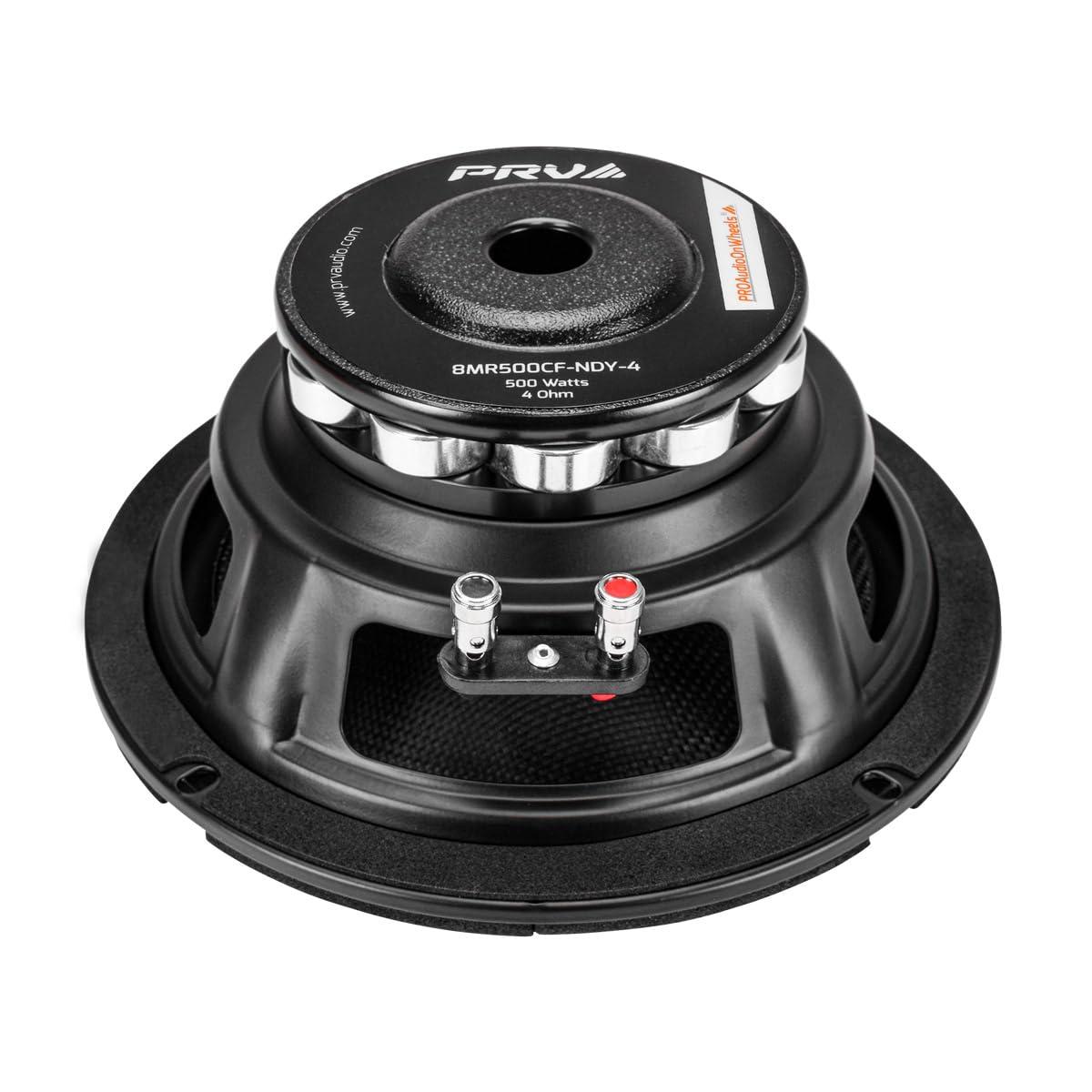 PRV AUDIO PRV AUDIO Carbon Fiber 8\" Midrange Speaker 500 Watts 4 Ohm Neodymium 8MR500CF-NDY-4 Water Resistant Pro Audio Loudspeaker for Boat UTV 4-Wheeler Motorcycle (2 Speakers)