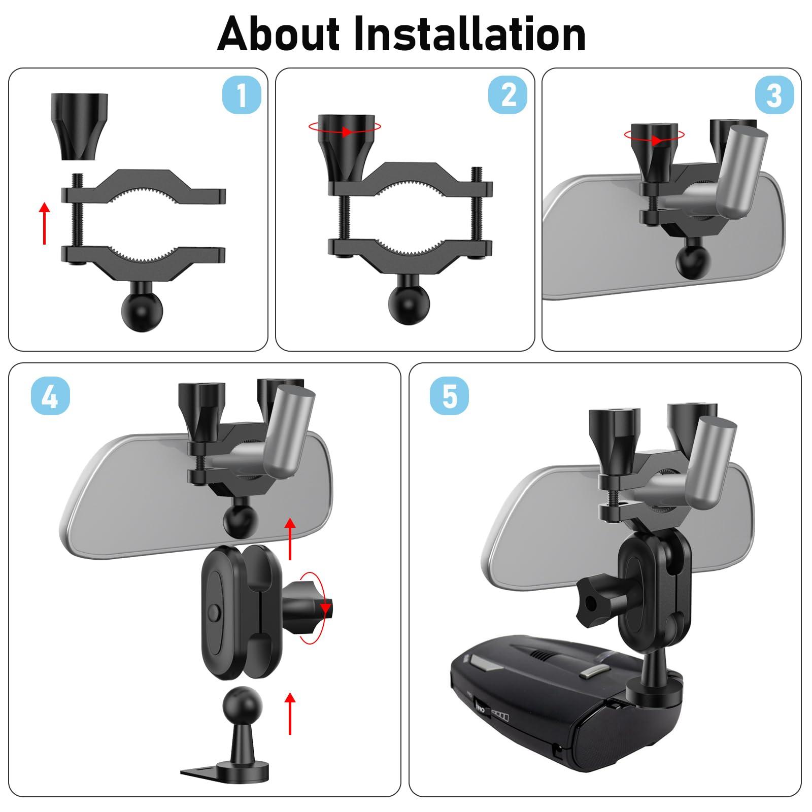 SDSACZMU Radar Detector Mount, Car Rearview Mirror Radar Detector Bracke, for Cobra iRadar ESD SPX RAD 480i 450 380 7800BT Radar Detector, Easy to Install