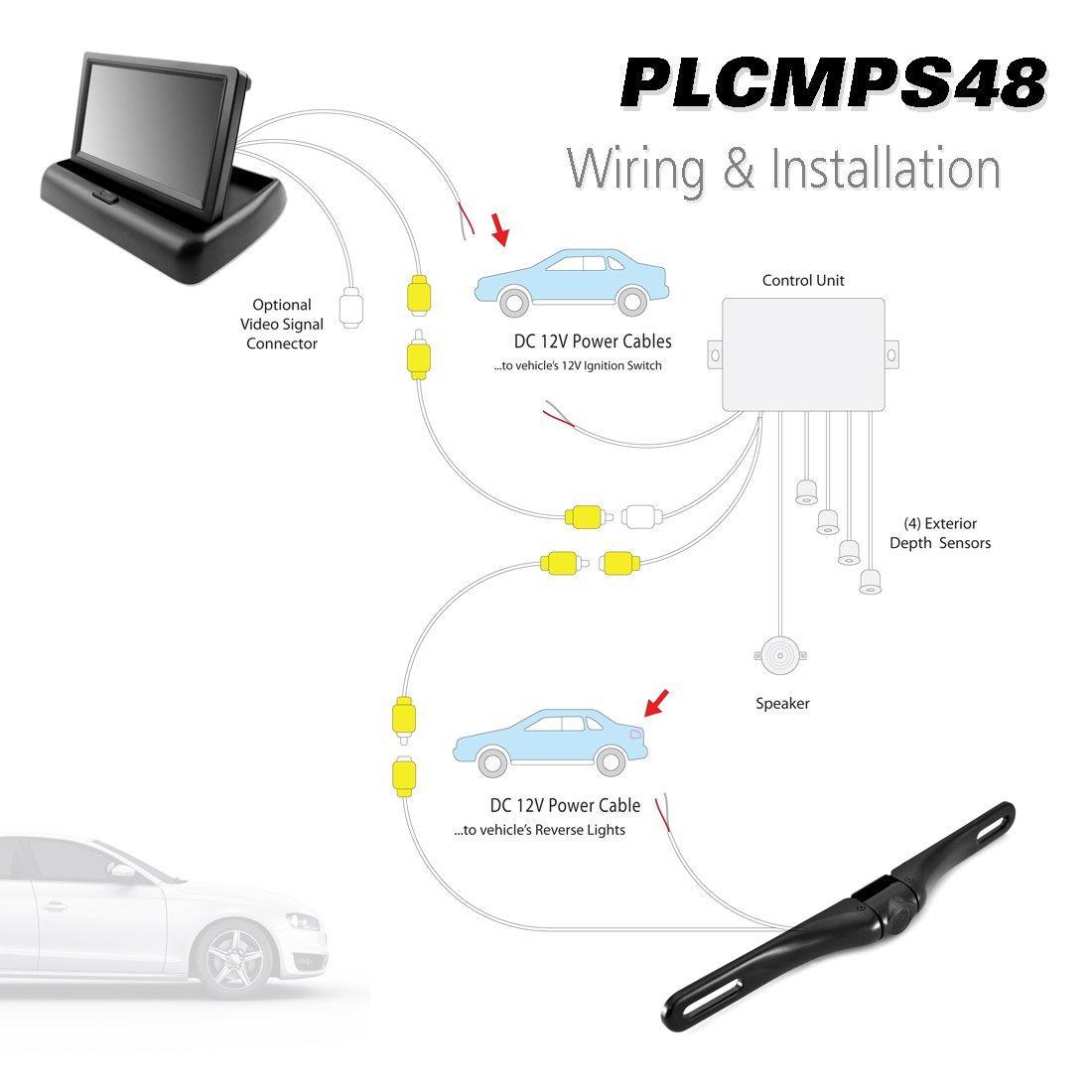 Pyle Pyle Backup Rear View Car Camera Monitor Screen & Alarm Parking Sensors System Reverse Safety Distance Scale Lines, Waterproof Night Vision Angle, 4.3\" LCD Video Display for Vehicles - (PLCMPS48)