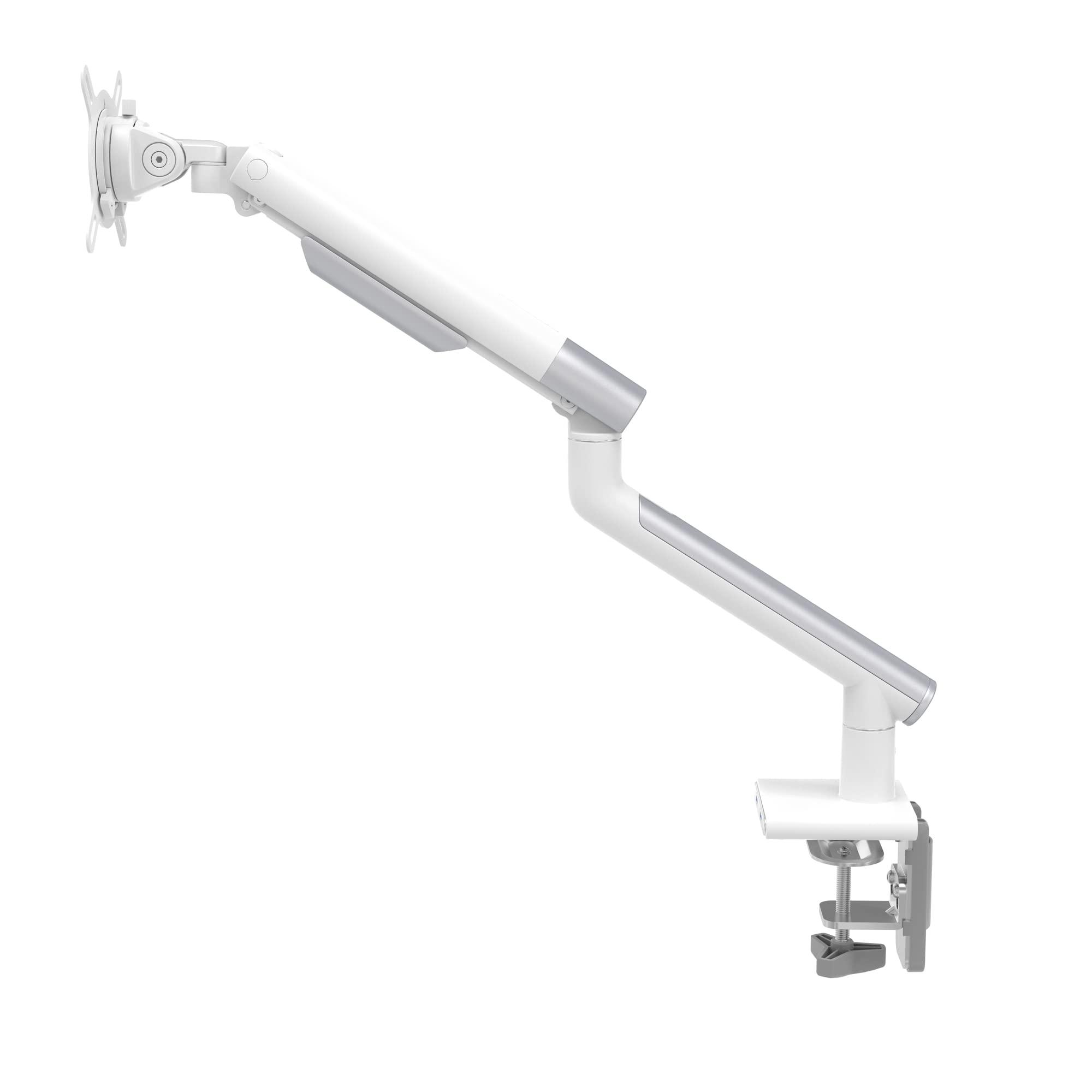 CTA Digital Single Monitor Arm Mount - CTA White Monitor Mount for 23" to 35" Monitors - w/Dual USB 3.0 Hub Ports & Arm Clamp for Desks - White (ADD-SSMA)