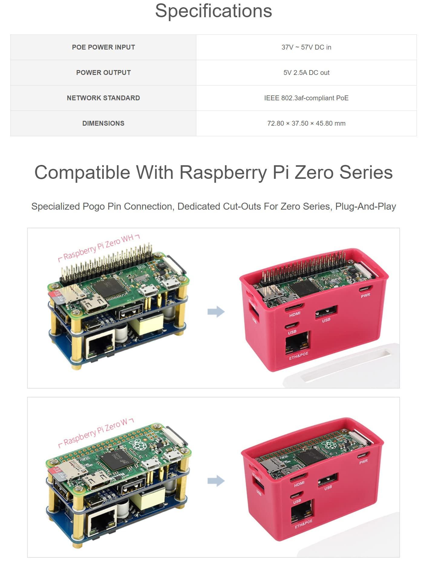 Coolwell Coolwell PoE Ethernet/USB HUB Box Compatible with Raspberry Pi Zero Series, with PoE/ETH/USB HUB HAT Inside, 802.3af-Compliant, Includes 3X USB 2.0 Ports
