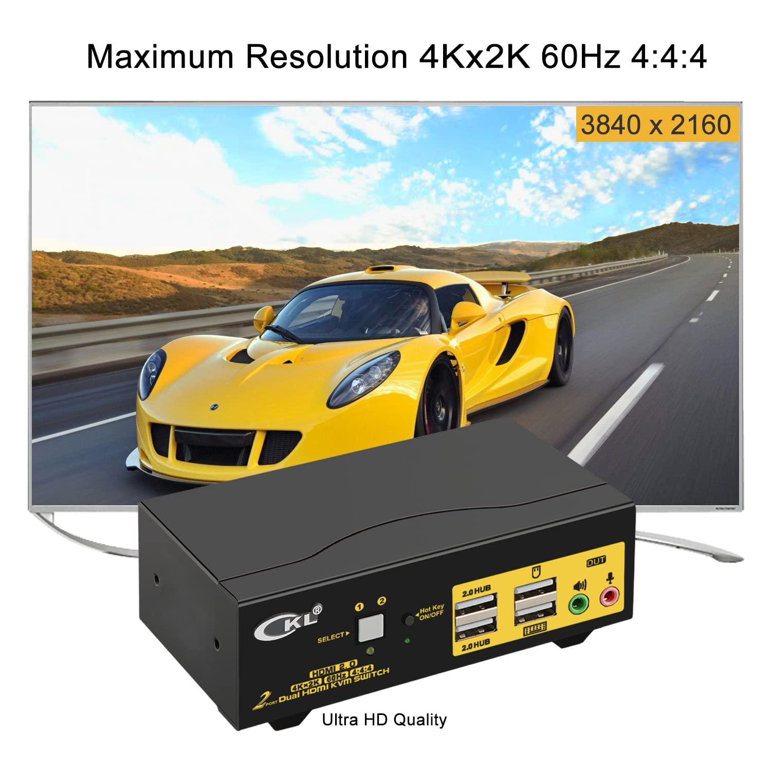 CKL CKL 4K KVM Switch Dual Monitor for 2 Computers 2 Monitors (HDMI+ HDMI 4K@60Hz)