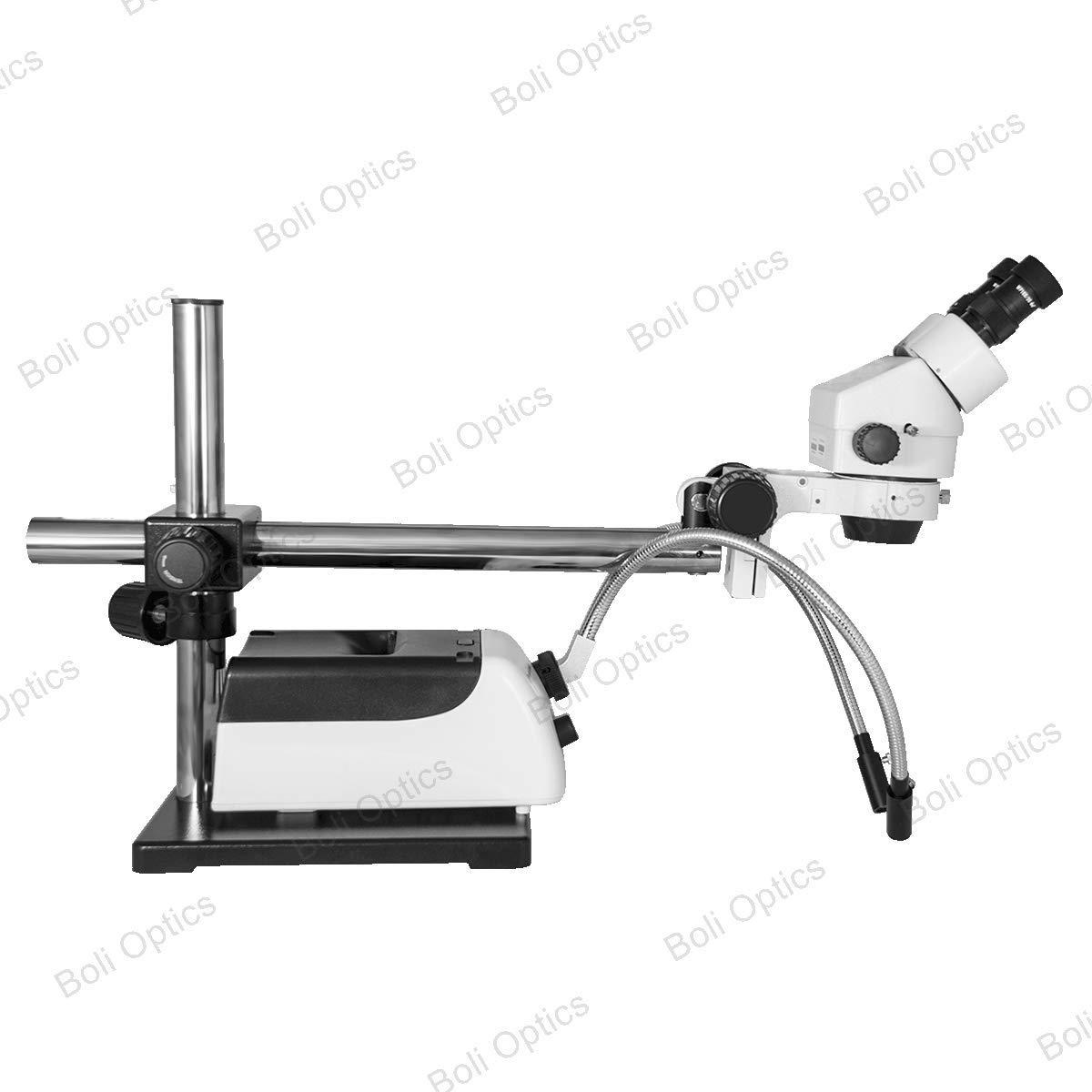 BoliOptics 7X-45X Binocular Zoom Stereo Microscope Dual Gooseneck Dual Fiber Optic Light Box Boom Stand Professional Industrial 76mm Focus Rack SZ02010423 BoliOptics