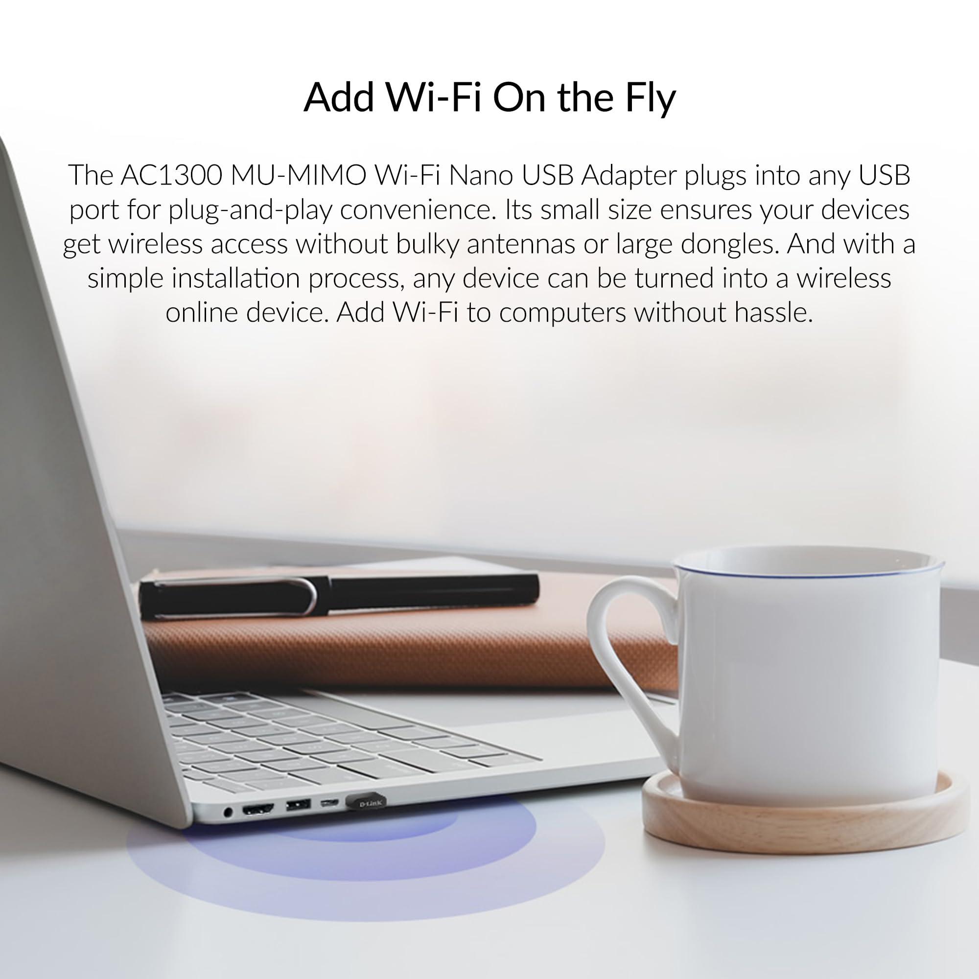 D-Link D-Link USB WiFi Adapter Dual Band AC1300 Wireless Internet for Desktop PC Laptop Gaming MU-MIMO Windows Mac Linux Supported (DWA-181-US)