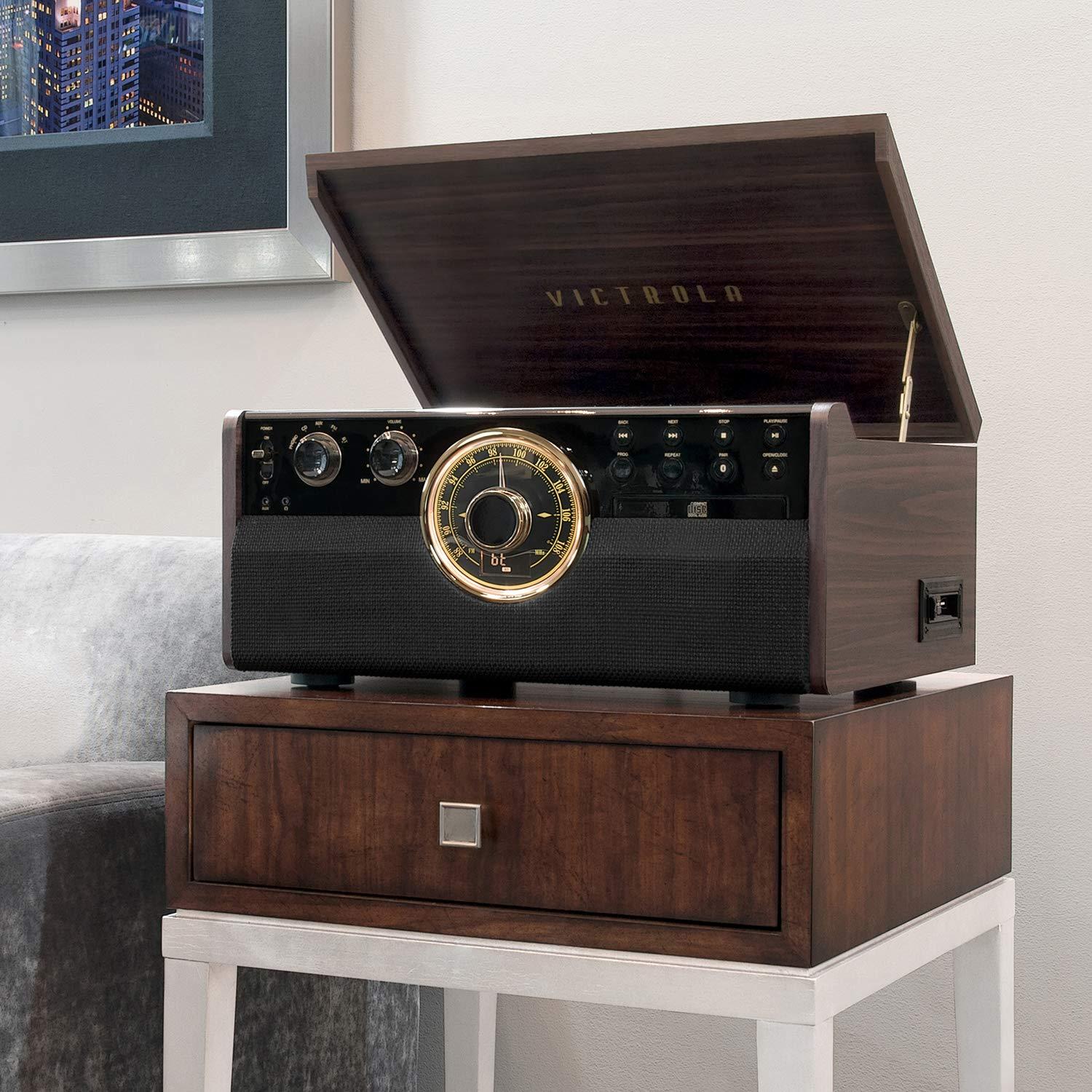 Victrola Victrola The Empire Mid-Century 6-in-1 Turntable & Multimedia Center with Built-in Speakers 3 Speed, Bluetooth Connectivity, Radio, Cassette & CD Player, RCA Out, Headphone Jack (Espresso)