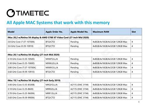 Timetec Timetec 32GB KIT(2x16GB) Compatible for Apple DDR4 2666MHz / 2667MHz for Mid 2020 iMac (20,1/20,2) / Mid 2019 iMac (19,1) 27-inch w/Retina 5K, Late 2018 Mac Mini (8,1) PC4-21333 /PC4-21300 MAC RAM