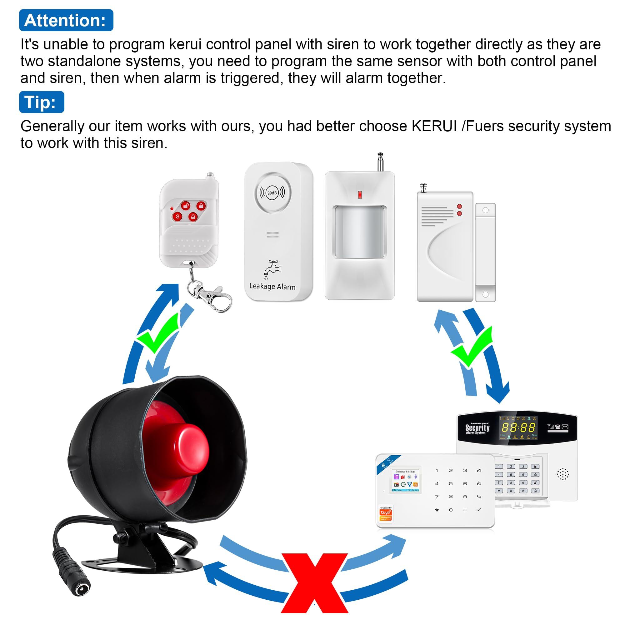 KERUI KERUI Standalone Home Office Shop Security Alarm System Kit,Wireless Loud Indoor/Outdoor Weatherproof Siren Horn with Remote Control and Door Contact Sensor,Motion Sensor,Up to 115db,NO WIFI/GSM/APP