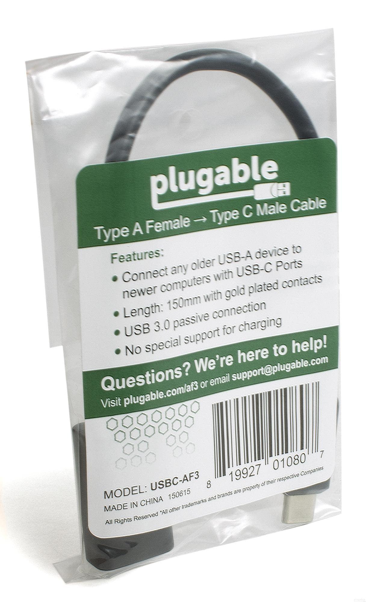 Plugable Plugable USB C to USB Adapter Cable with Driverless Technology, Enables Connection of USB Type C Laptop, Tablet, or Phone to a USB 3.0 Device (8 inch / 20 cm)