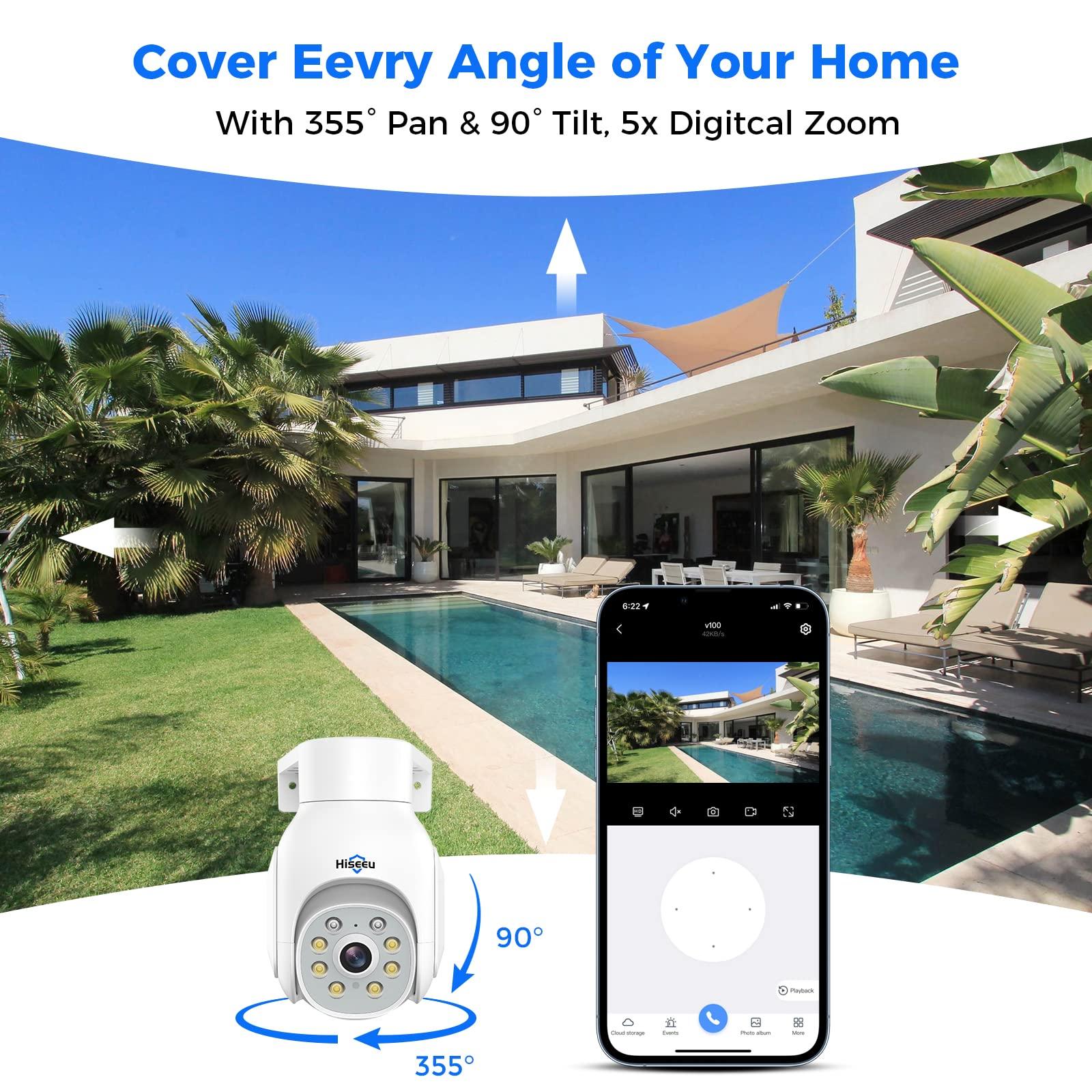 Hiseeu Hiseeu Wireless Security Camera Outdoor, 2.4G/5G 3MP WiFi Camera, Color Night Vision, Auto Tracking, Pan/Tilt, 360 View, Motion Detection, Two-Way Audio, IP66, Work with Alexa, No Monthly Fee