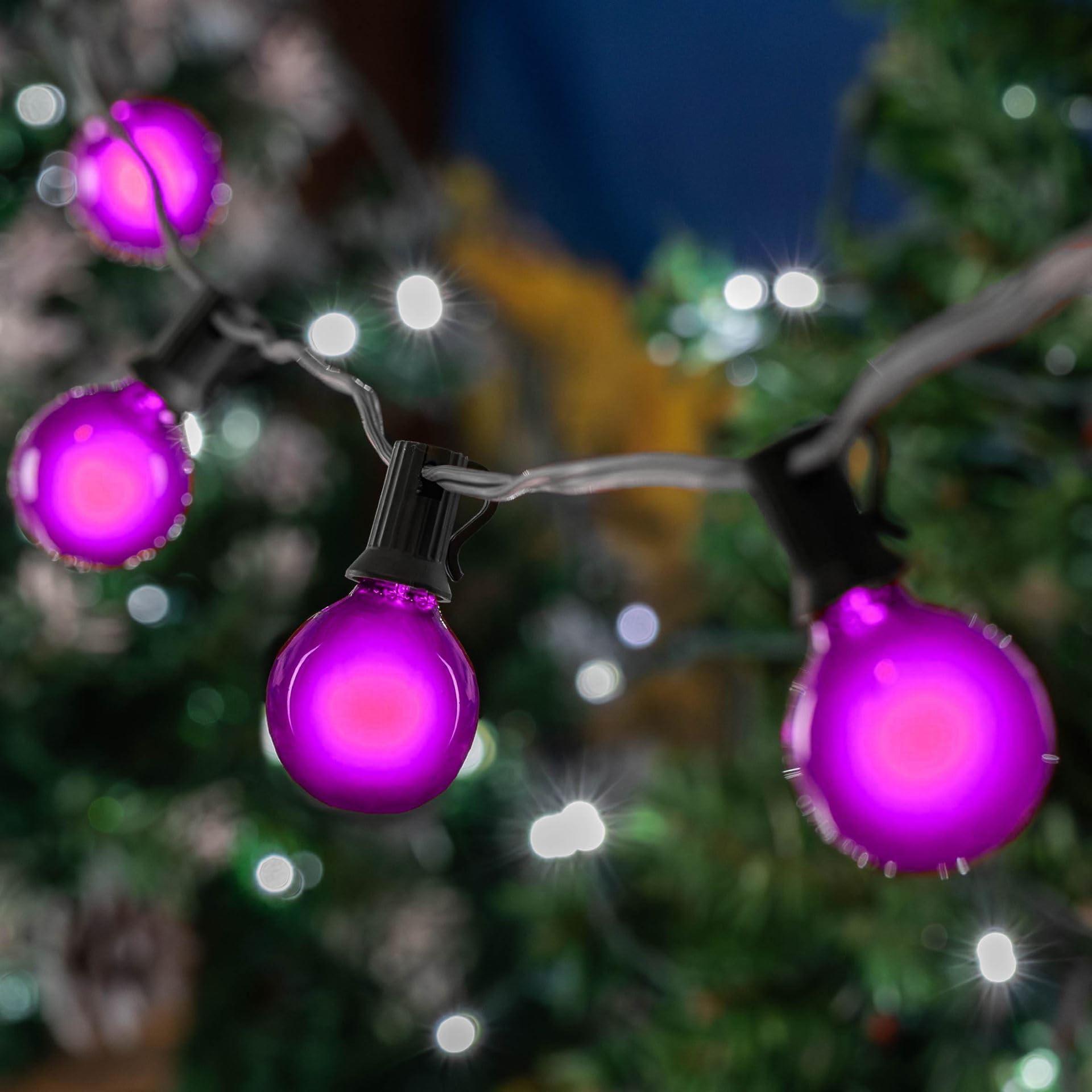 Novelty Lights G40 Patio String Lights with 25 Purple Globe Bulbs - Hanging Garden String Lights - Vintage Backyard Patio Lights - Outdoor String Lights - Market Cafe String Lights - Black Wire - 25 Foot