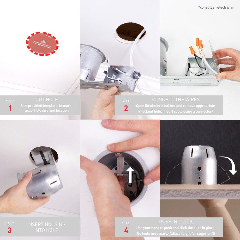 Globe Electric Globe Electric 90958 4\" Rust Proof Indoor/Outdoor Ridged Baffle Round Trim Recessed Lighting Kit 4-Pack, White, Easy Install Push-N-Click Clips, 3.88\" Hole Size, Porch Light, Bulb Not Included