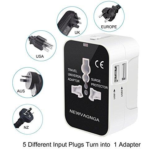 NEWVANGA International Universal All in One Worldwide Travel Adapter Wall Charger AC Power Plug Adapter with Dual USB Charging Ports for USA EU UK AUS European Cell Phone Laptop