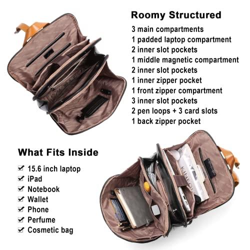 CLUCI CLUCI Genuine Leather Laoptop Backpack for Women 15.6 Inch Laptop Backpack Purse Travel Business Large Vintage College Work Backpack Shoulder Bags Black