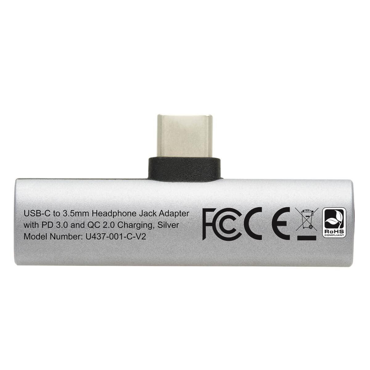 Tripp Lite Tripp Lite USB-C to 3.5 mm Headphone Jack Adapter for Hi-Res Stereo Audio, 60W PD 3.0 and 18W QC 2.0 Charging - Android, Windows, macOS, Linux, and Chrome Compatible, 3-Year Warranty (U437-001-C-V2)