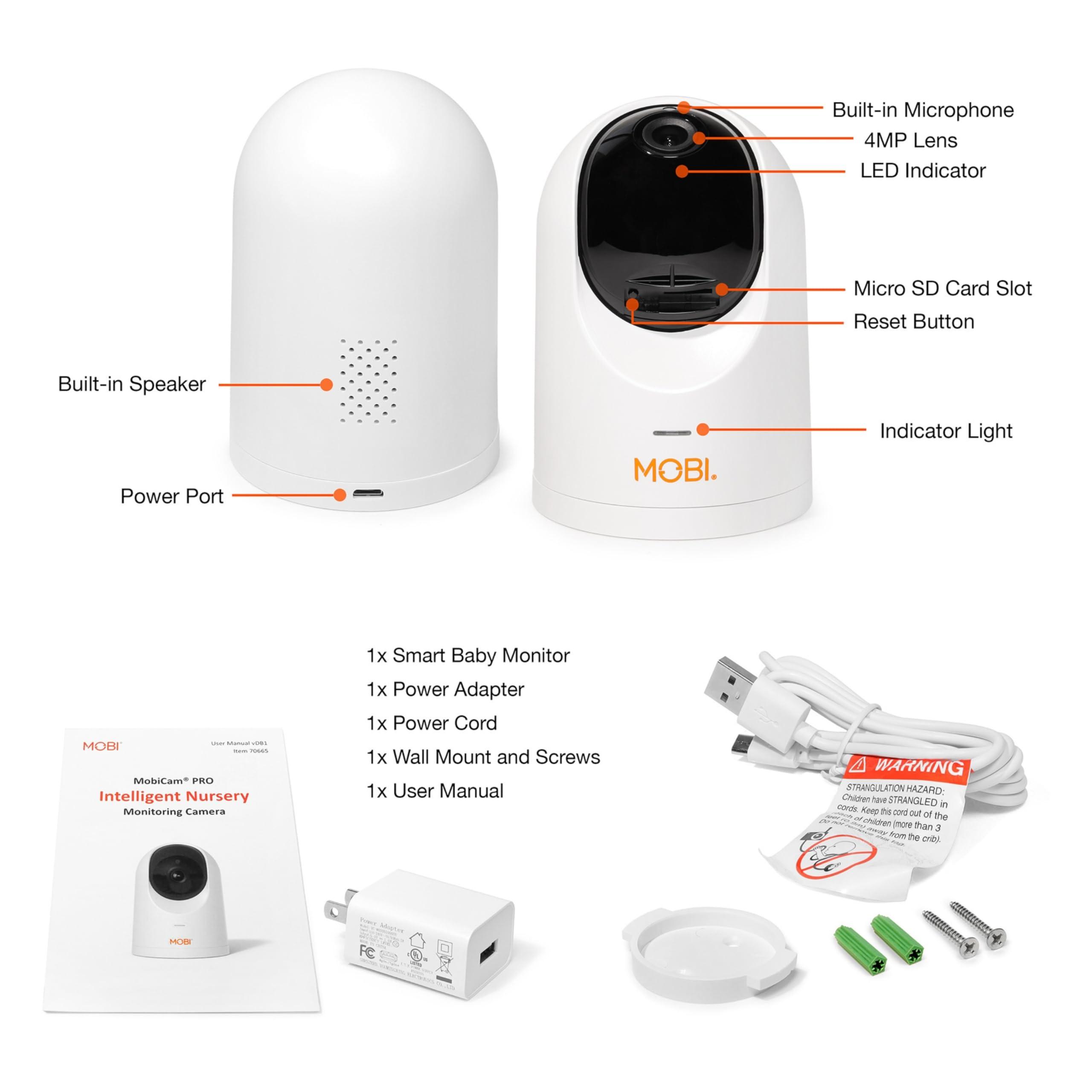 MOBI MobiCam PRO Baby & Home Monitoring Camera: Full HD, 355Pan, 120Tilt, 2-Way Audio, Color Night Vision, Motion Tracking & Sound Detection, Temp & Humidity Readings, Supports 5G/2.4GHz Wi-Fi
