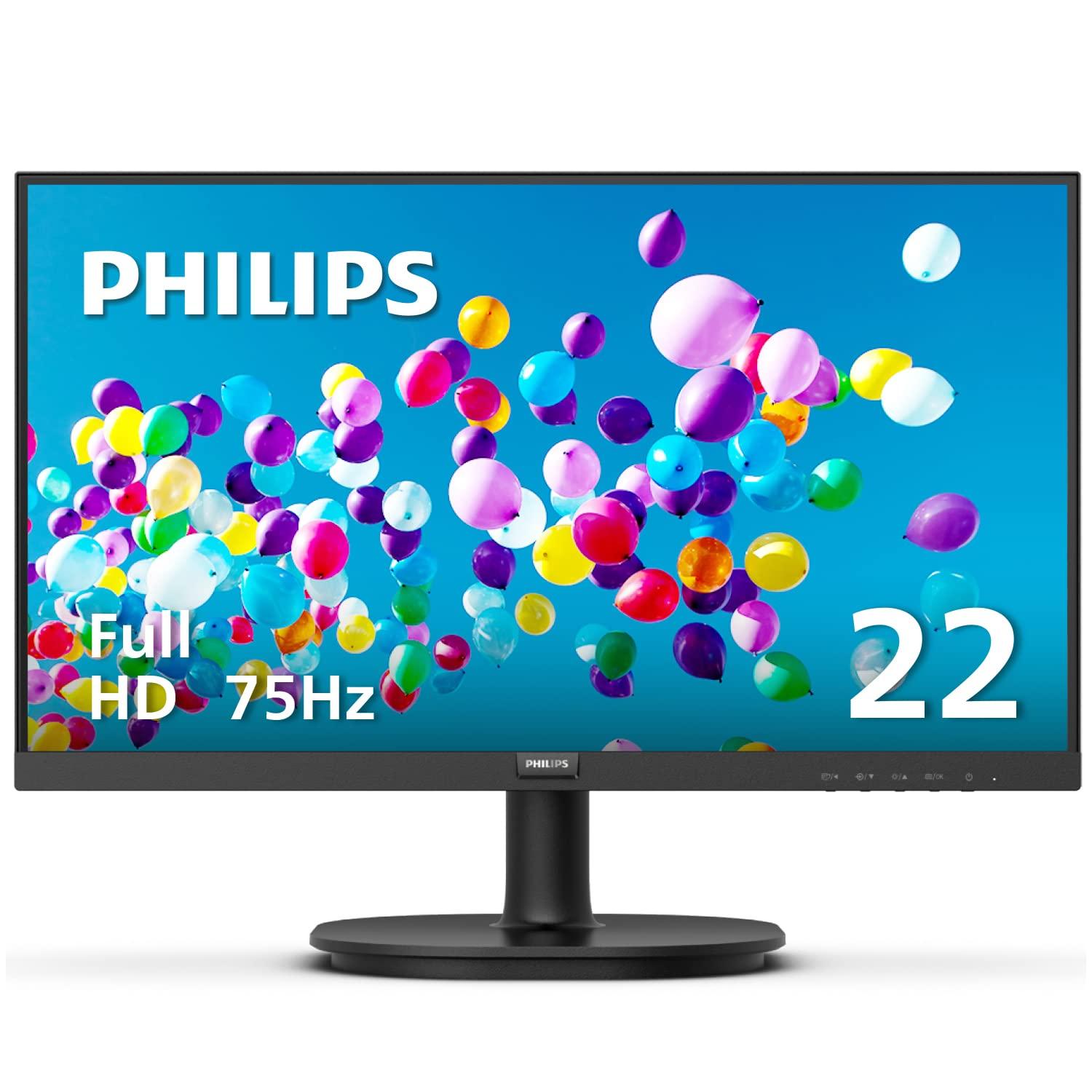 Philips Computer Monitors Philips 22 inch Class Thin Full HD (1920 x 1080) 75Hz Monitor, VESA, HDMI & VGA Port, 4 Year Advance Replacement Warranty, 221V8LN