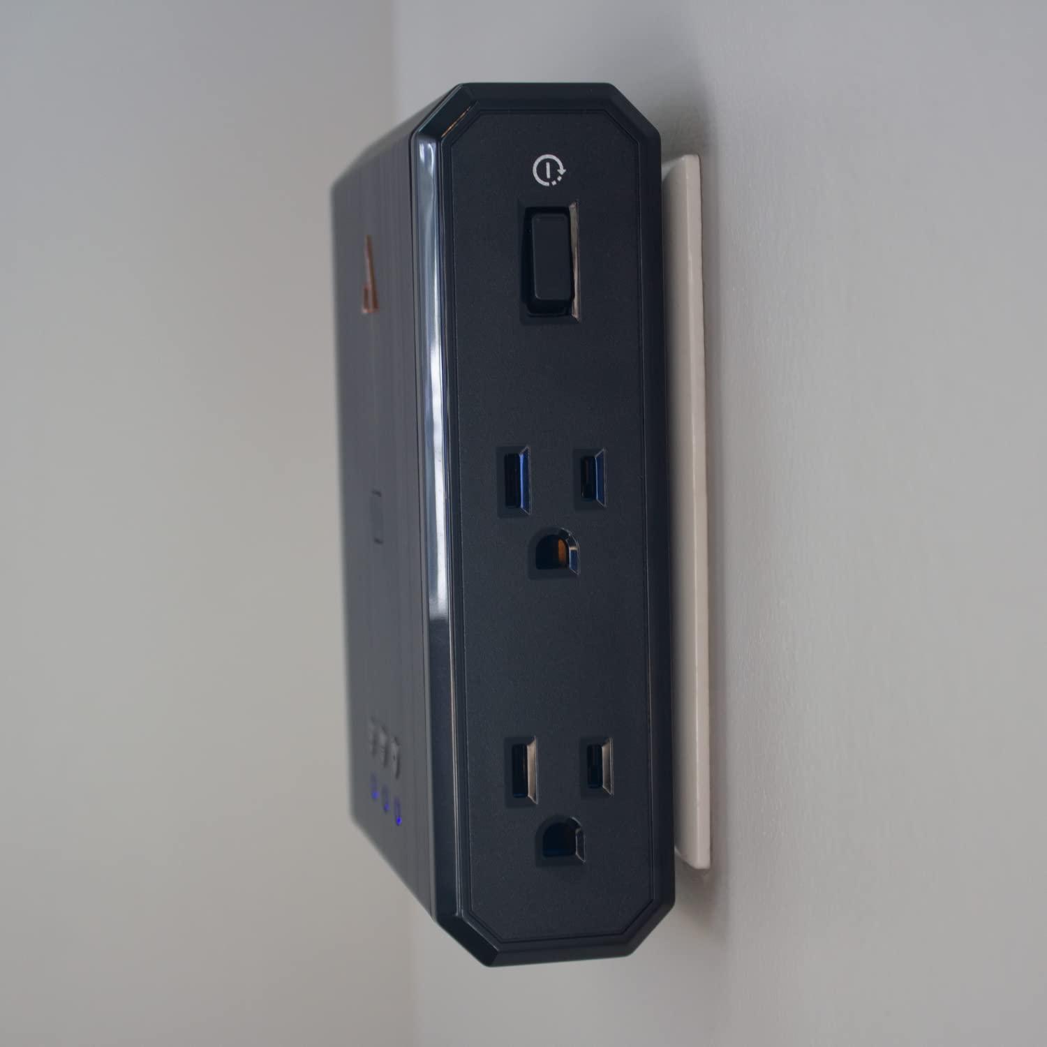 AUSTERE Austere III Series Outlet Extender Wall Charger, 4 Wide Outlets Surge Protector Power Strip, 1 USB C & 1 USB A 2.4 amp Ports | 2500 Joules Multi Plug, EMI/RFI Filtering, 4 Year Component Guarantee