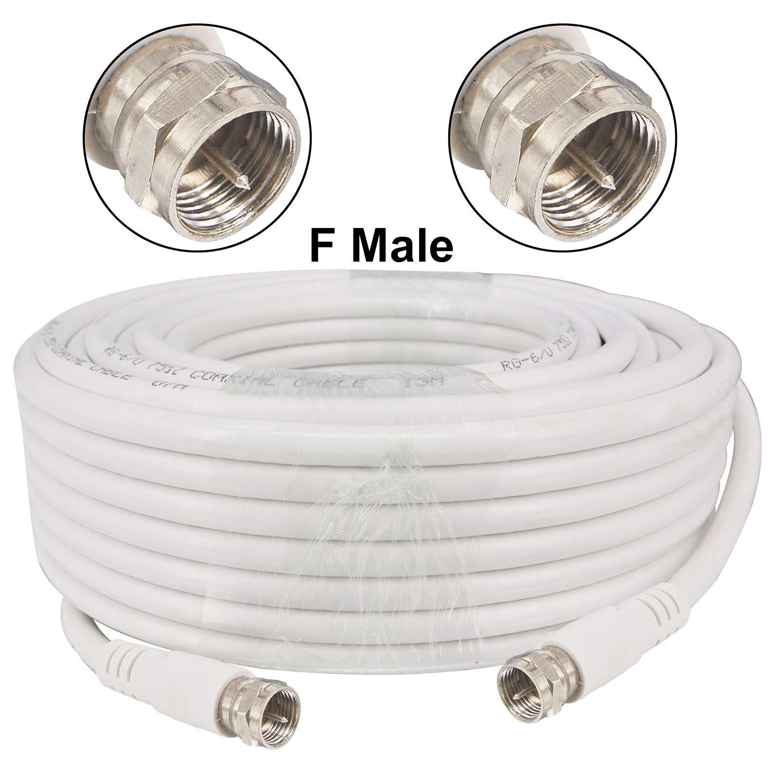onelinkmore TV Coax White Cable Weather Proof F Male to Male with RG6 Coaxial Cable 10M Connector White Coax Satellite TV 75 Ohm Digital Coax for AV, Cable TV, Antenna, and Satellite (30M)